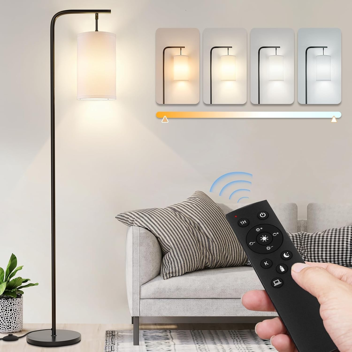 Floor Lamp Living Room 9W LED Bulb Remote Custom Color Temperature & Brightness
