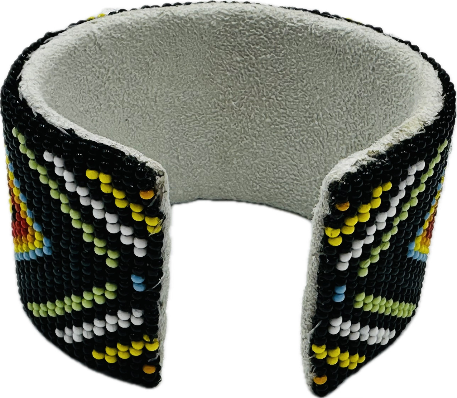 Handmade beaded Black Multicolored leather Hard cuff bracelet