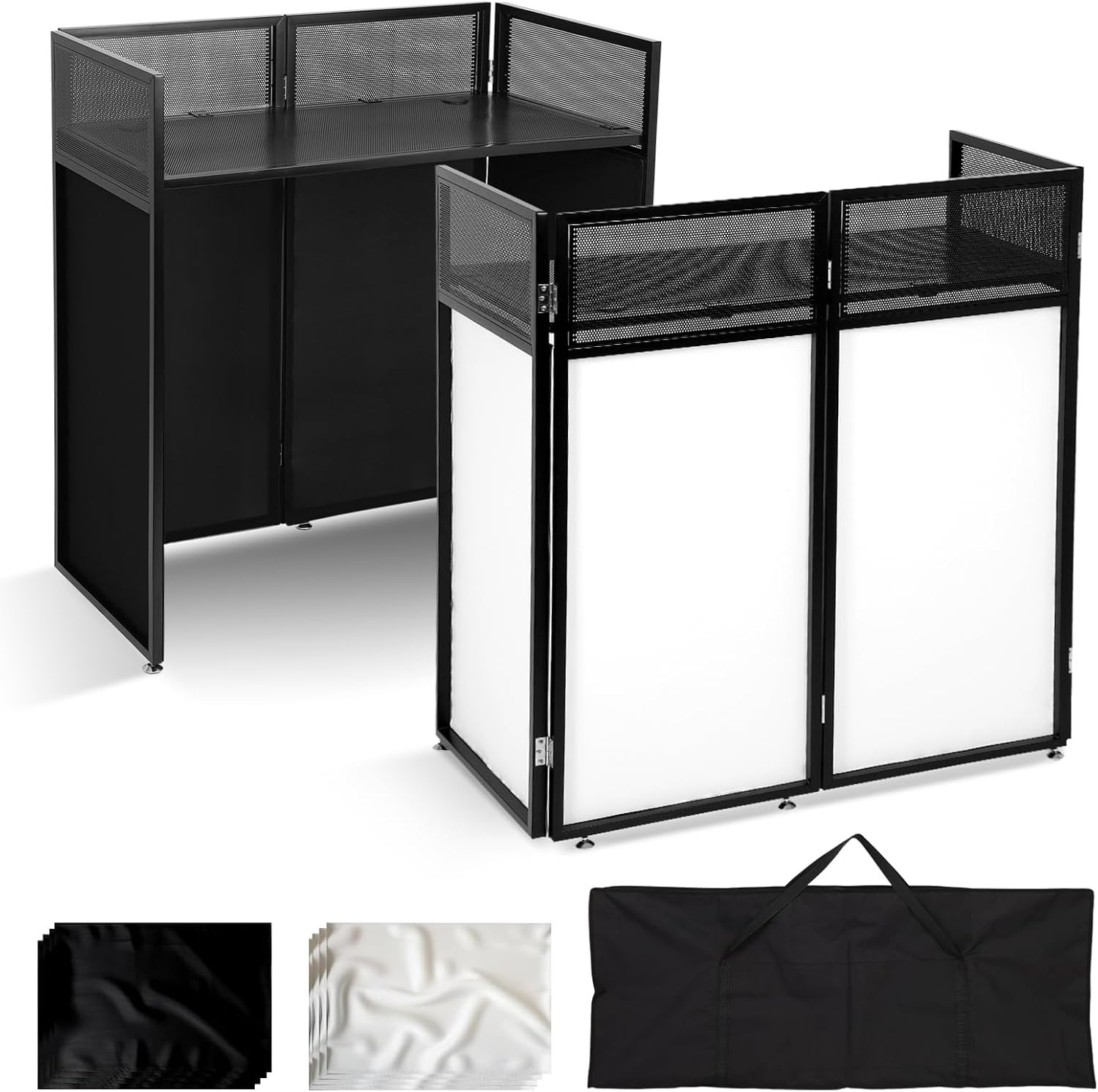Portable DJ Booth Table, Foldable DJ Table Stand with White & Black Lighting Scr