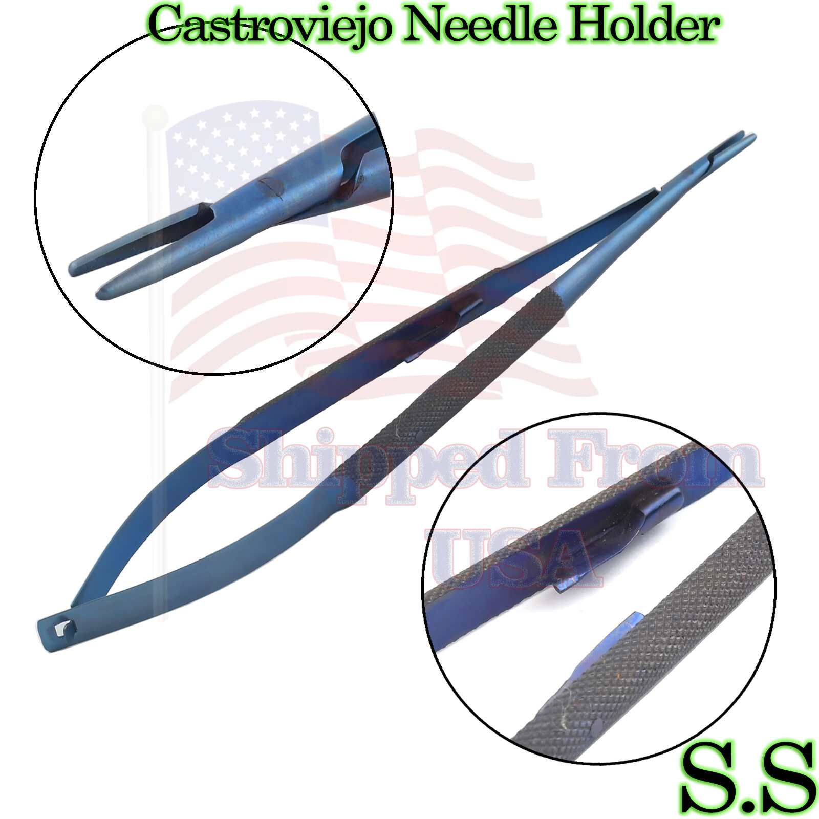 Castroviejo Needle Holder 8" Straight With Lock Titanium Surgical Instruments