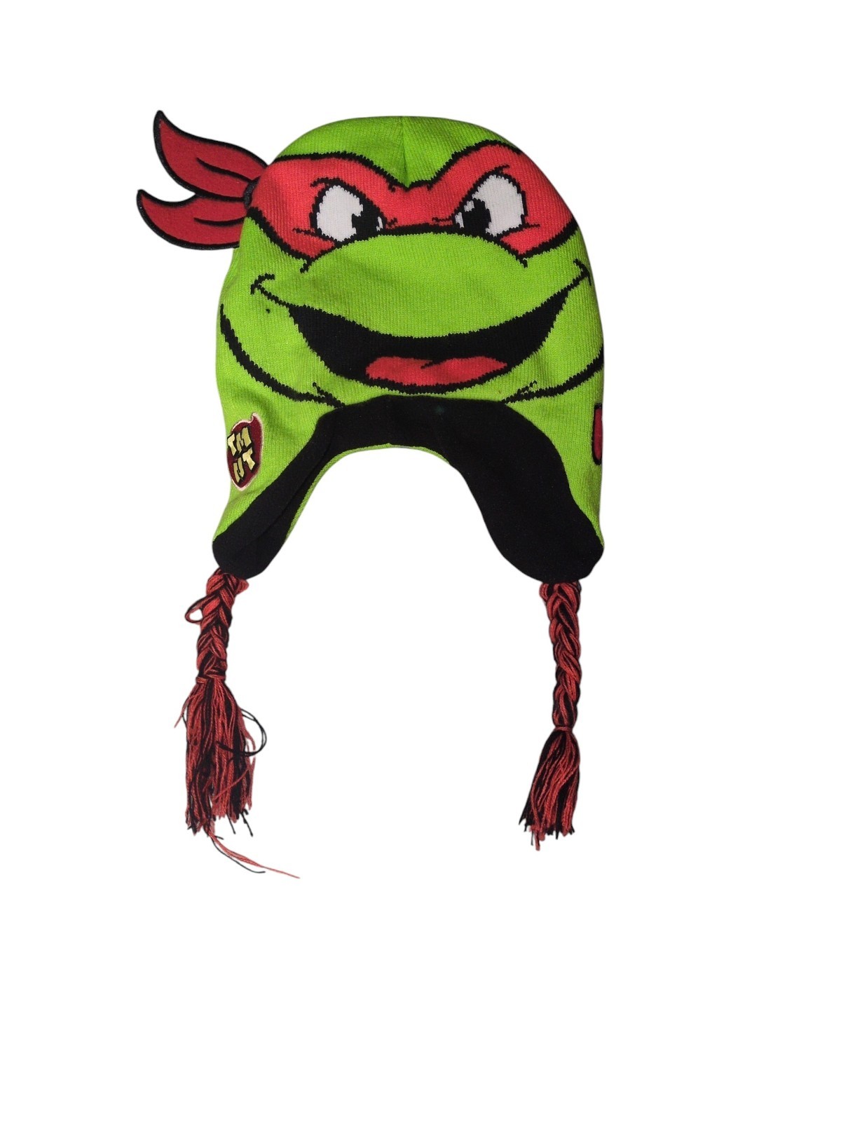 Teenage Mutant Ninja Turtles Big Face Knit Beanie Hat Raphael Ear Flaps Warm