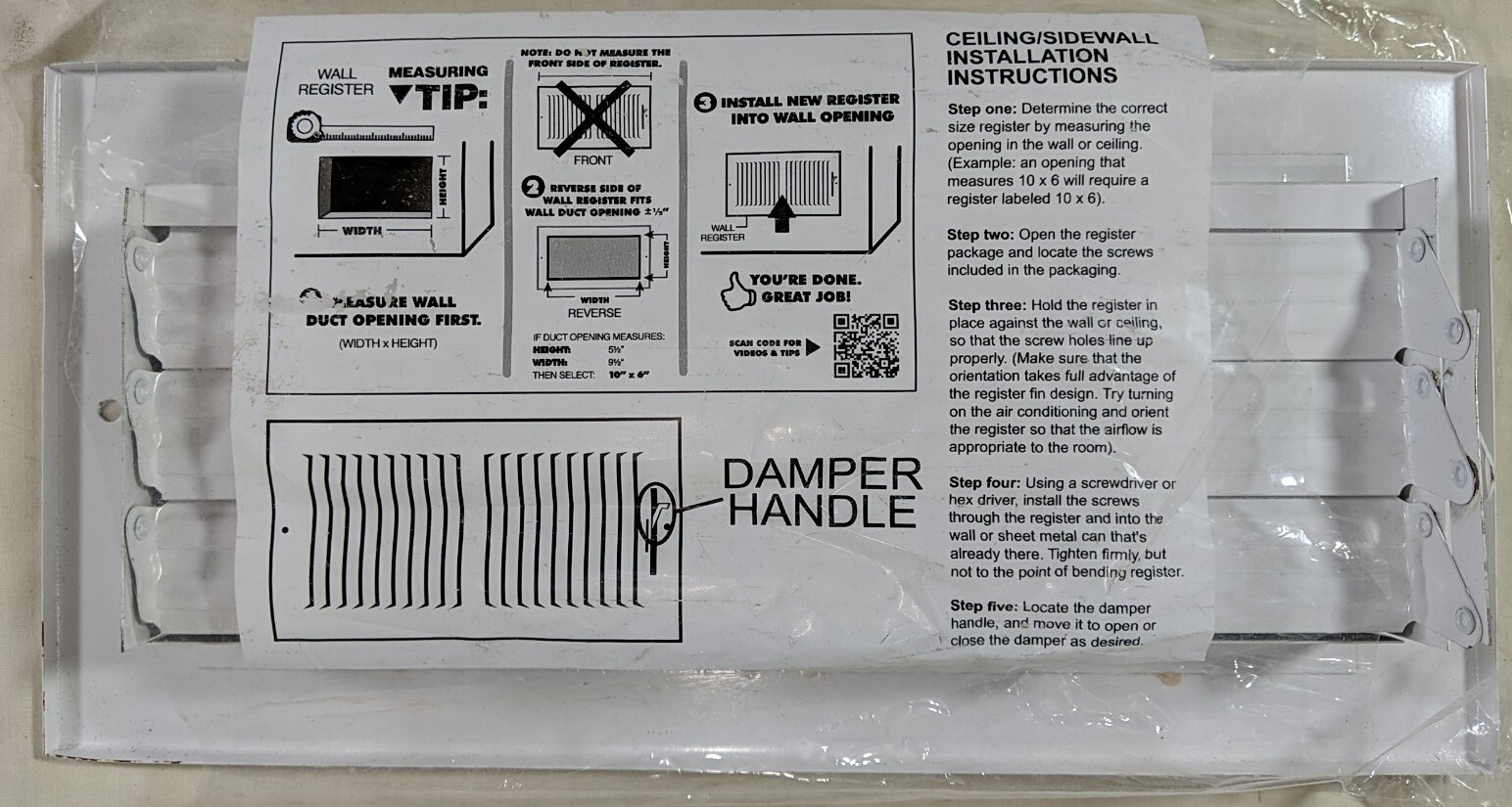 Everbilt - 10" x 4" Celling and Wall Register (white)