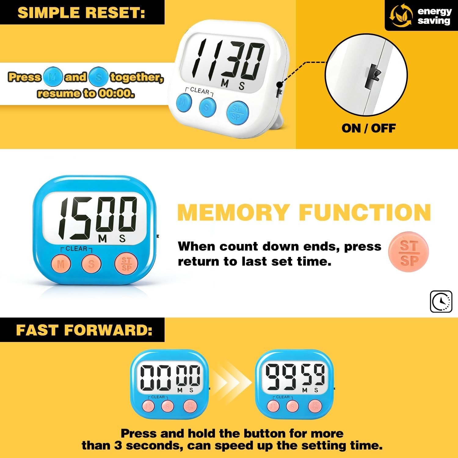 Blue & White Classroom Timers 2 Pack - Magnetic Digital Countdown & Countup