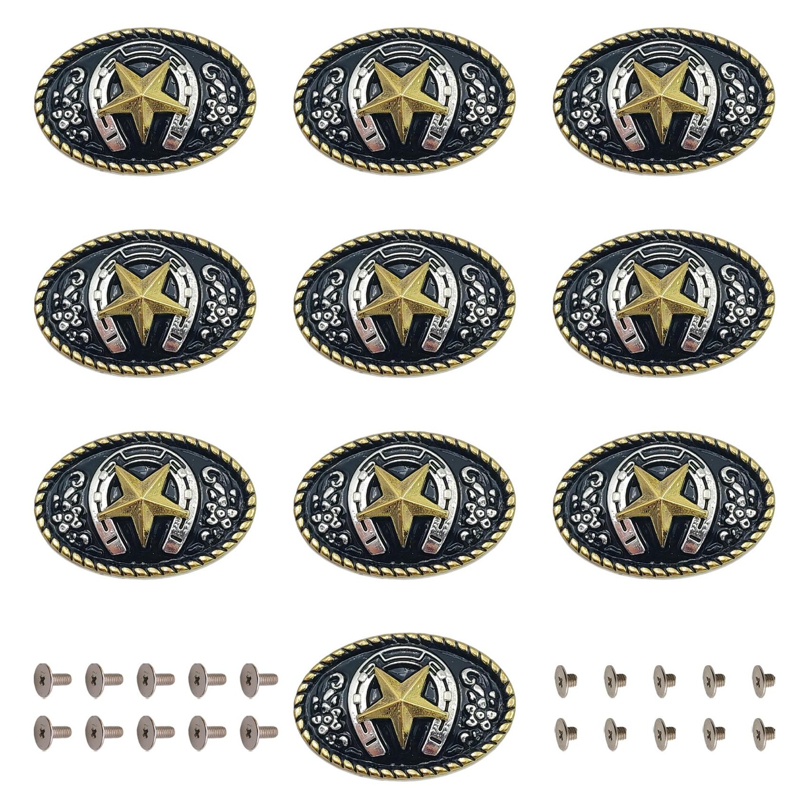 10 PCS Star Decorative Conchos, Oval Shape Conchos, Metal Star Badges Decorat...