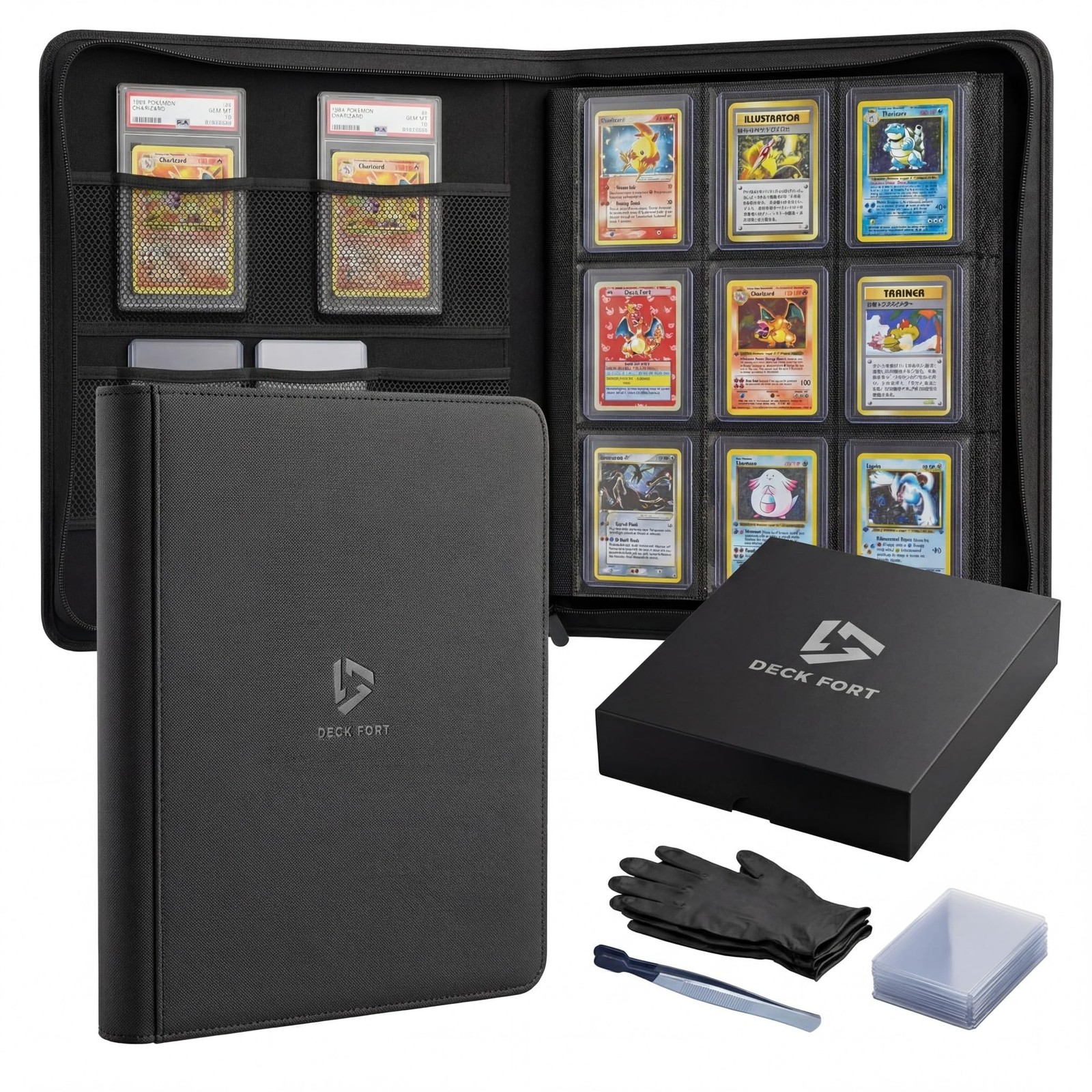 Toploader Binder 9 Pocket Holds 360 Toploaders - Collector Kit Gloves, Tweeze...
