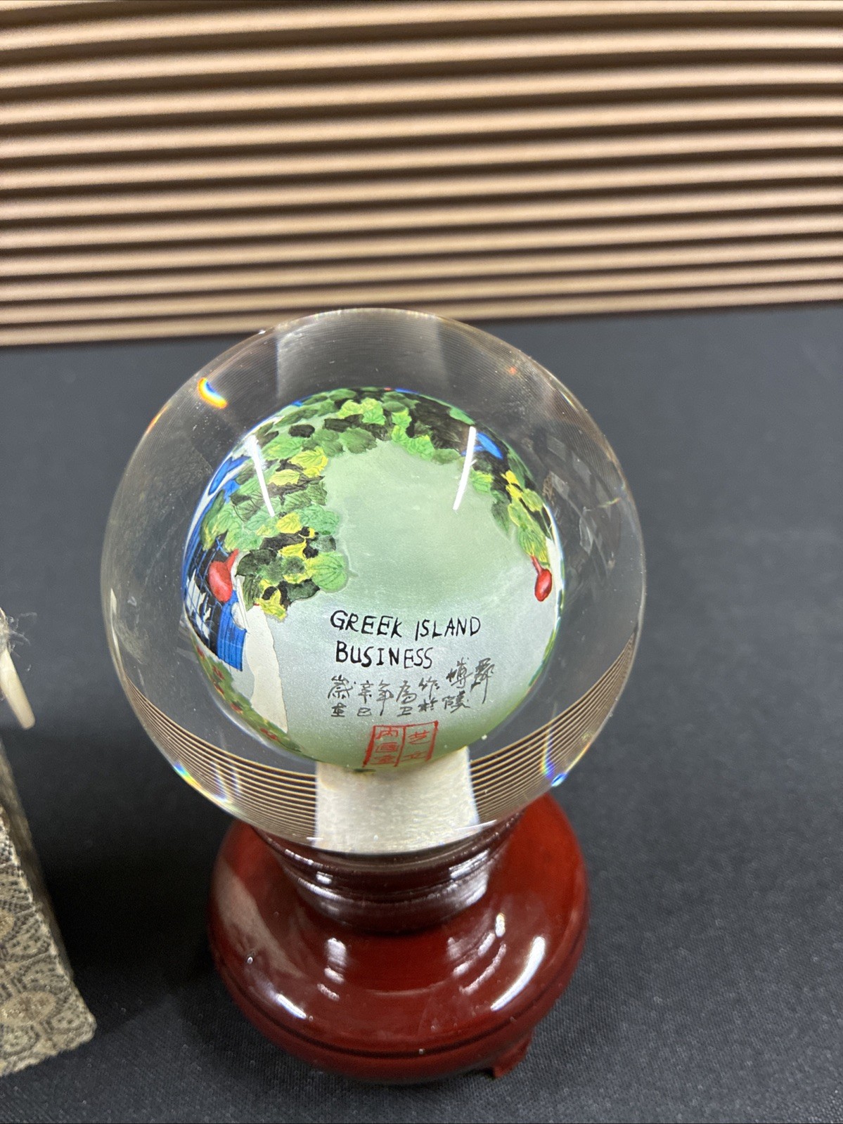Reverse Painted Art Glass Globe “Greek”.
