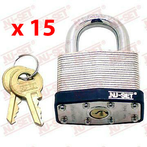 Laminated Steel Padlock 40mm 1-1/2" Pack of 15 Keyed Alike