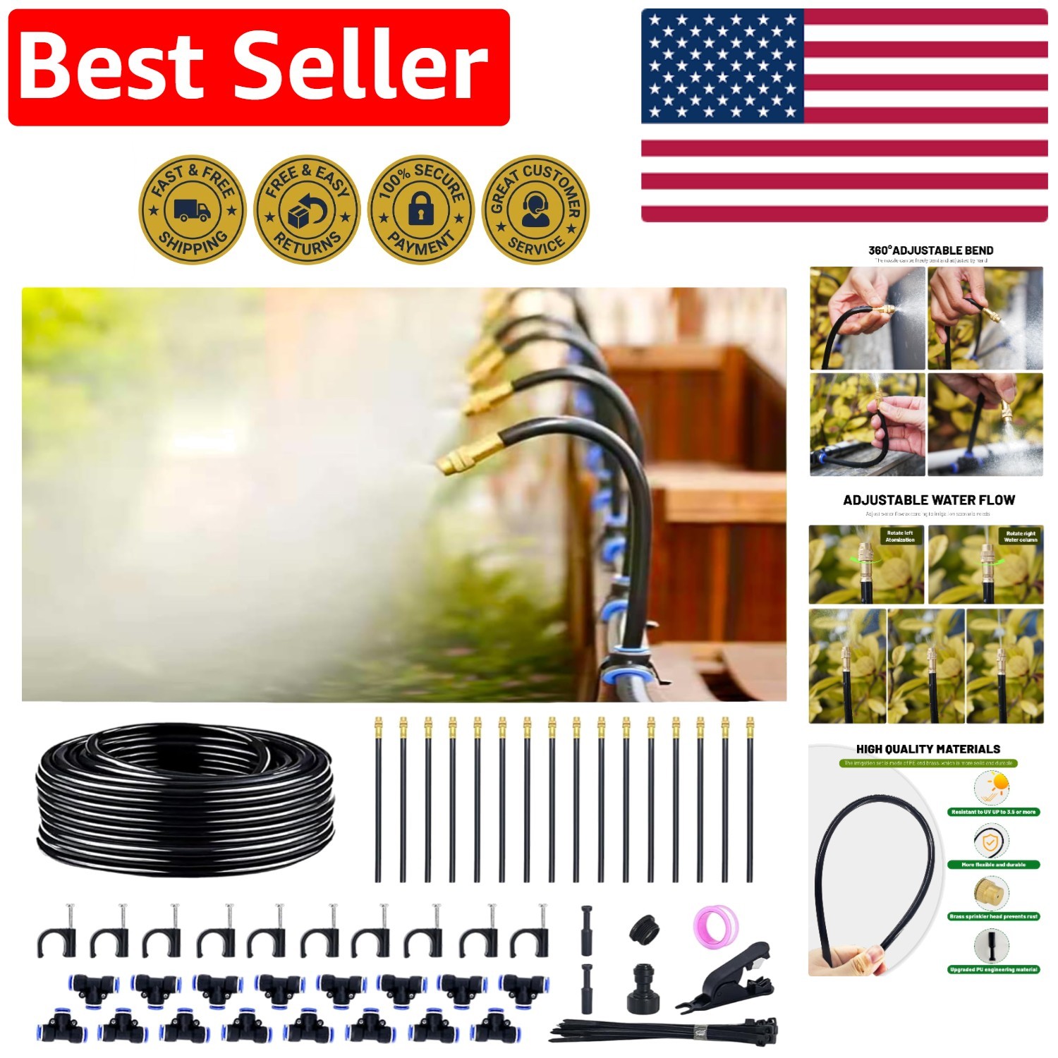Durable 360° Garden Irrigation System - 50FT with Complete Drip Kit, 16 Nozzles
