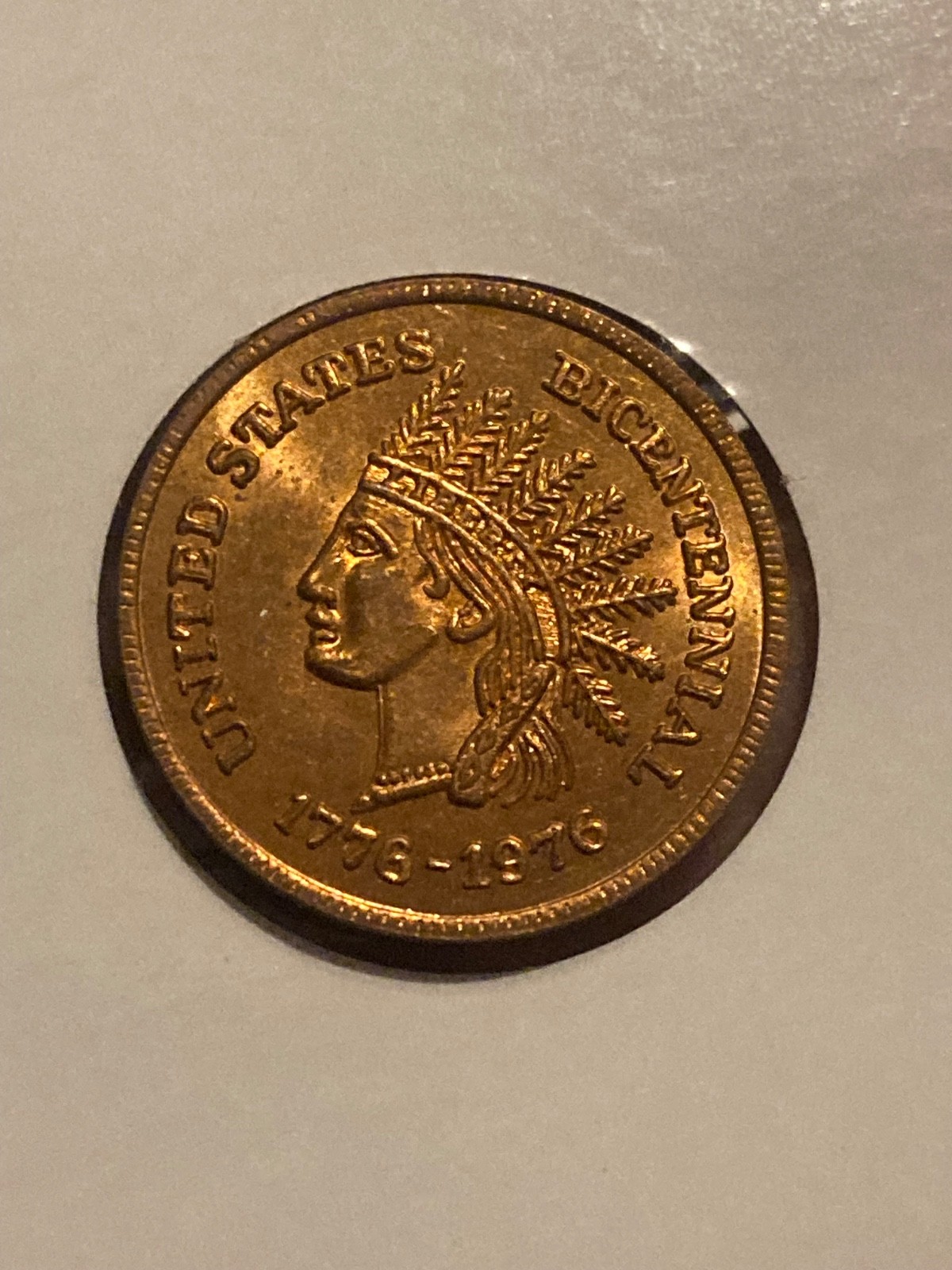 1776 -1976 Bicentennial Indian Head Battle of Bunker Hill 20 MM Copper