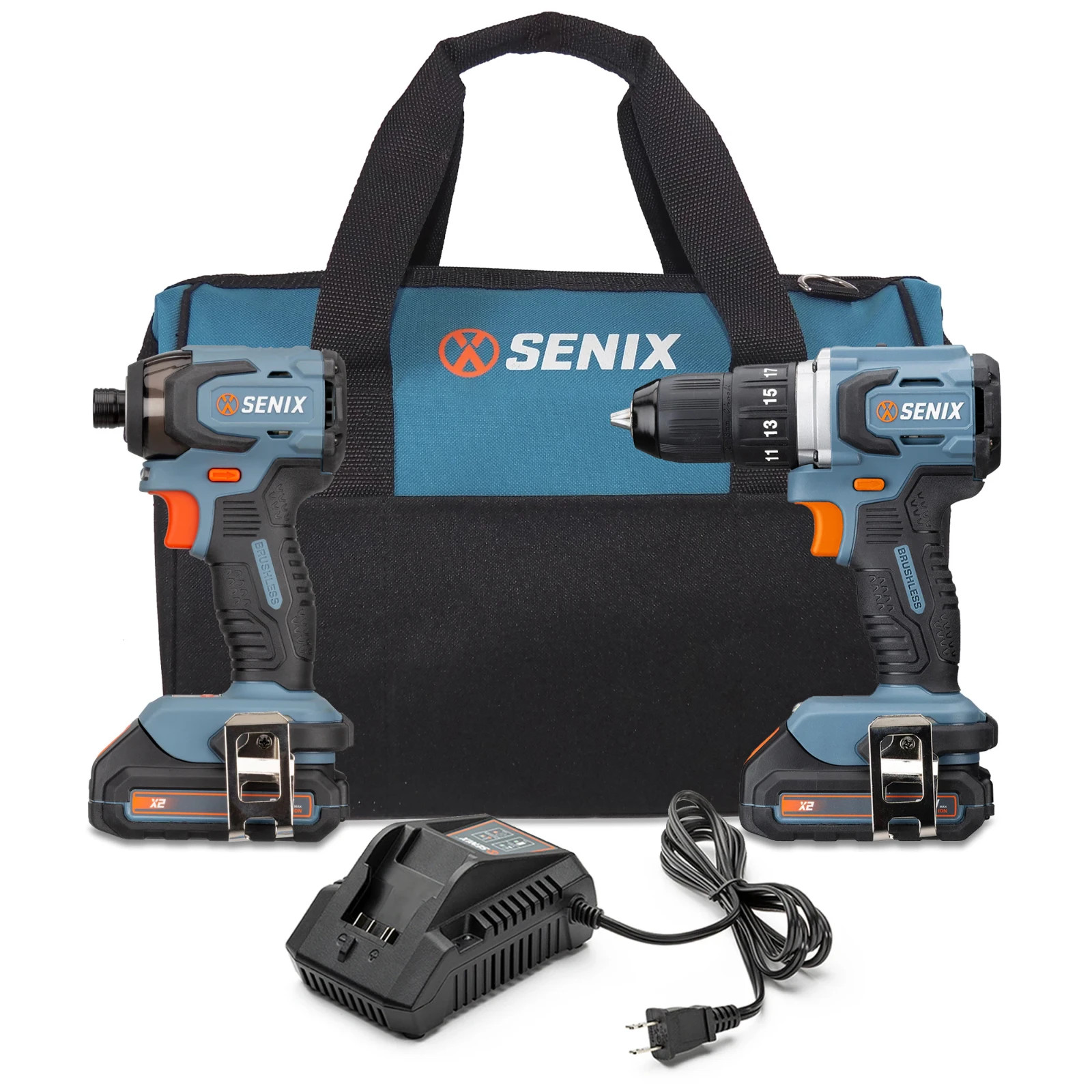 SENIX X2 20V Brushless Drill & Impact Driver Combo Kit w/ Batteries & Case