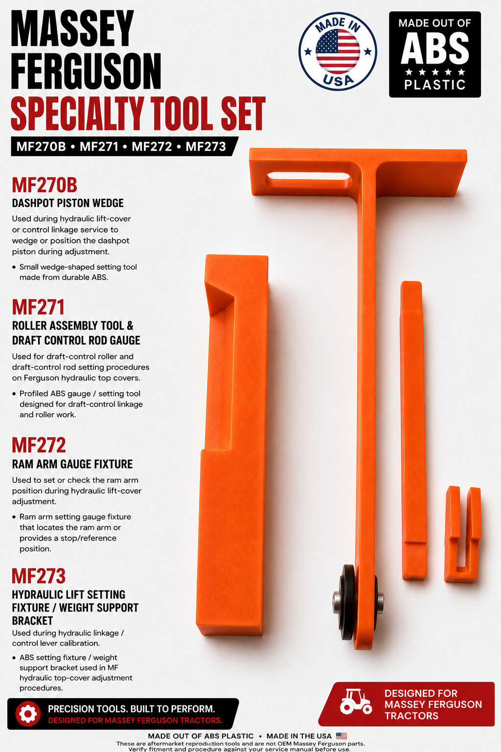 Massey Ferguson Hydraulic Lift Cover Specialty Tool Set — MF270B, MF271, MF272,