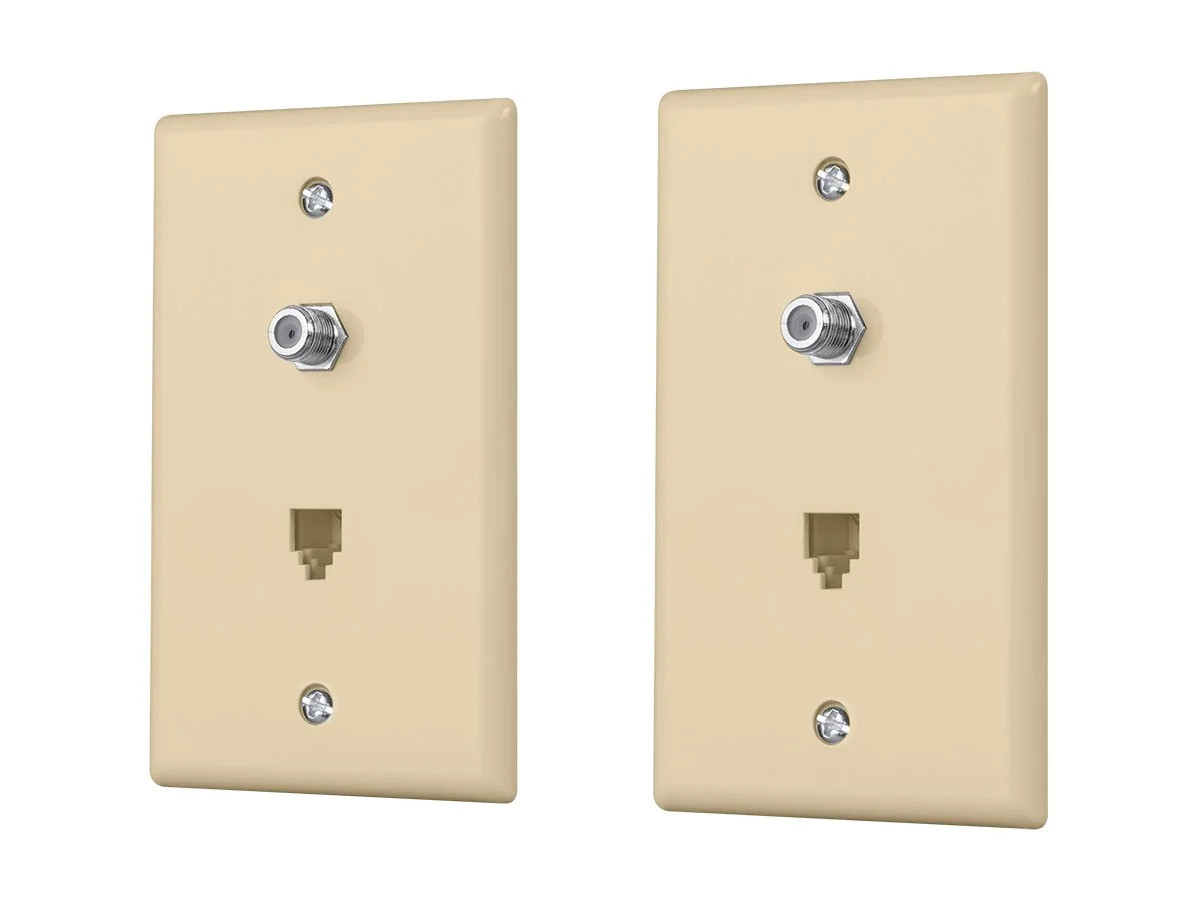 Monoprice Combo Phone/Video Jack Plate, Ivory, 2-pack