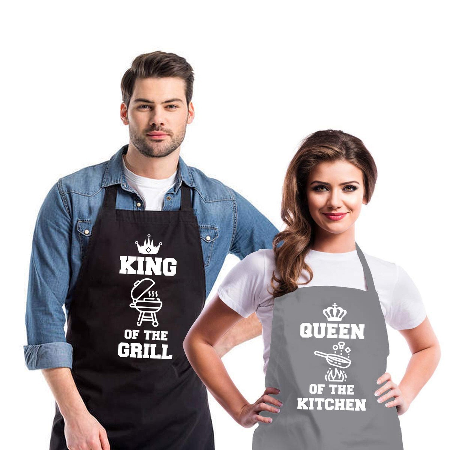 Funny Aprons for Couple, His and Hers Aprons Set, Kitchen Aprons with 2 Pocke...