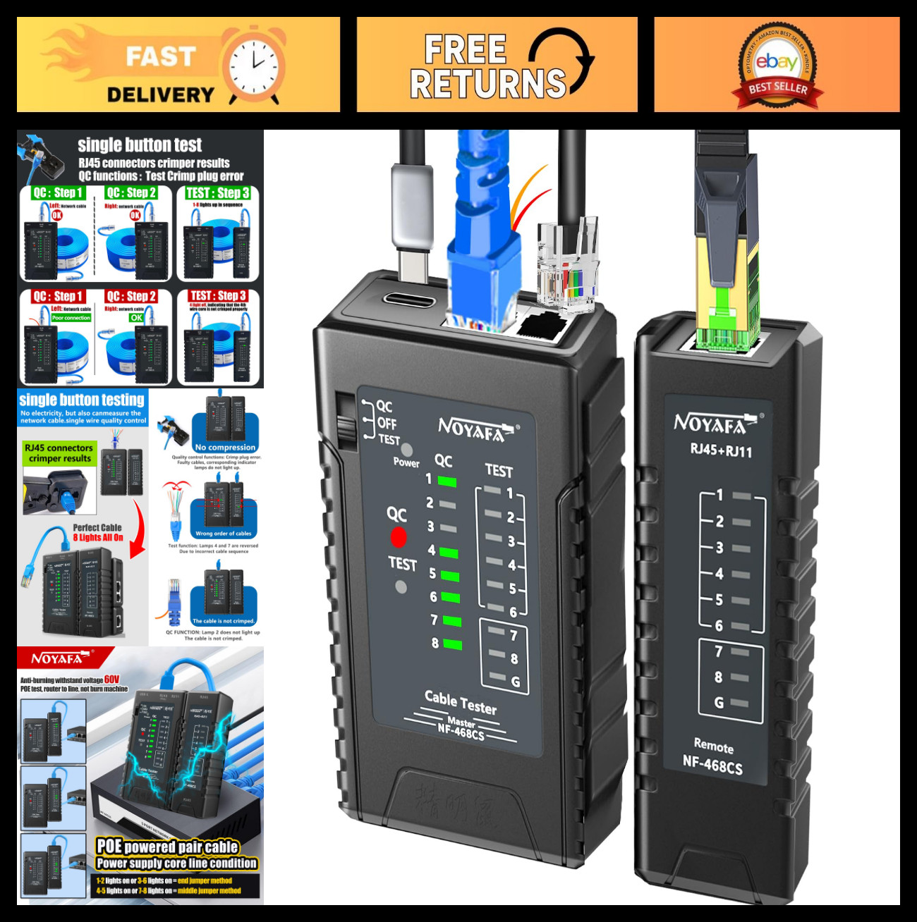 Network Cable Tester for RJ45 RJ11 Cat5 Cat6 Ethernet LAN Phone Line Tool