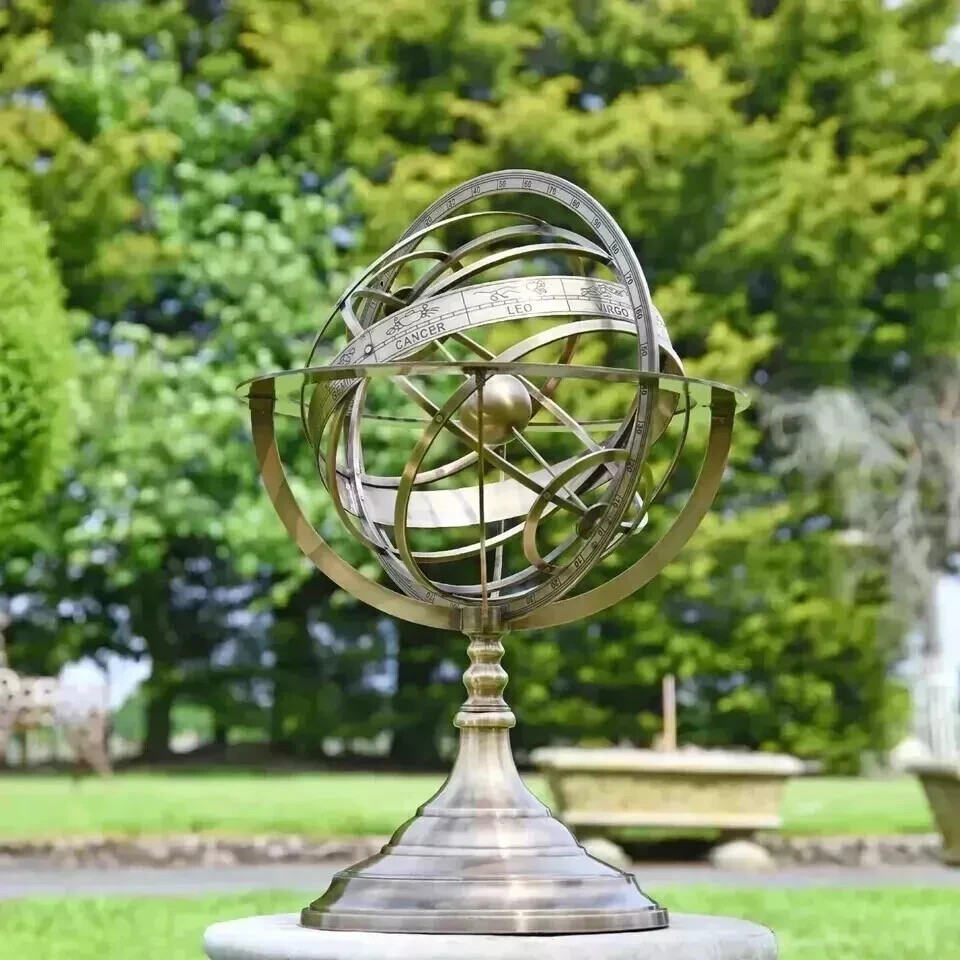 20 inch Tall Antique Brass Celestial Garden Armillary Sundial Sphere Tabletop