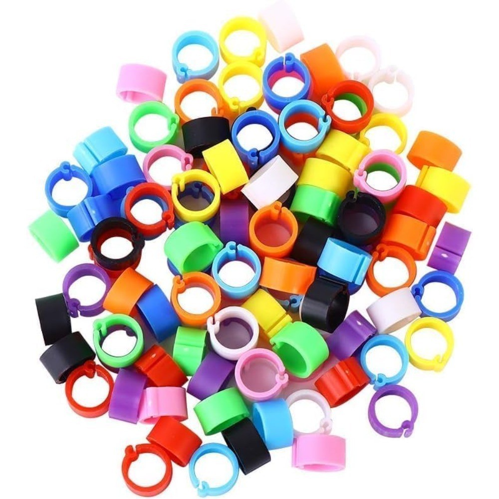 100Pcs 10-Color Poultry Leg Bands - 8mm Adjustable Clip-On Bird ID Rings for