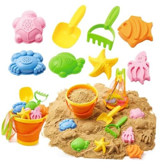 Beach Sand Toys Set for Toddlers, Portable Travel Beach Toys with Tangerine