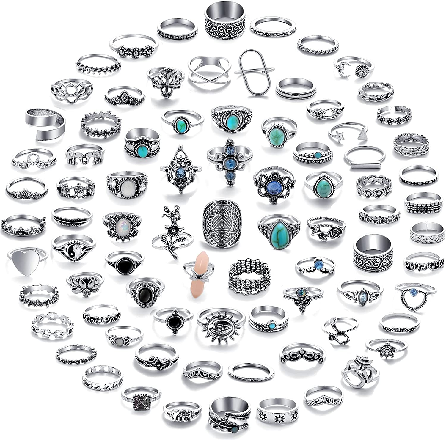 82 Pcs Vintage Silver Knuckle Rings Set, Bohemian Stackable Joint Finger Rings
