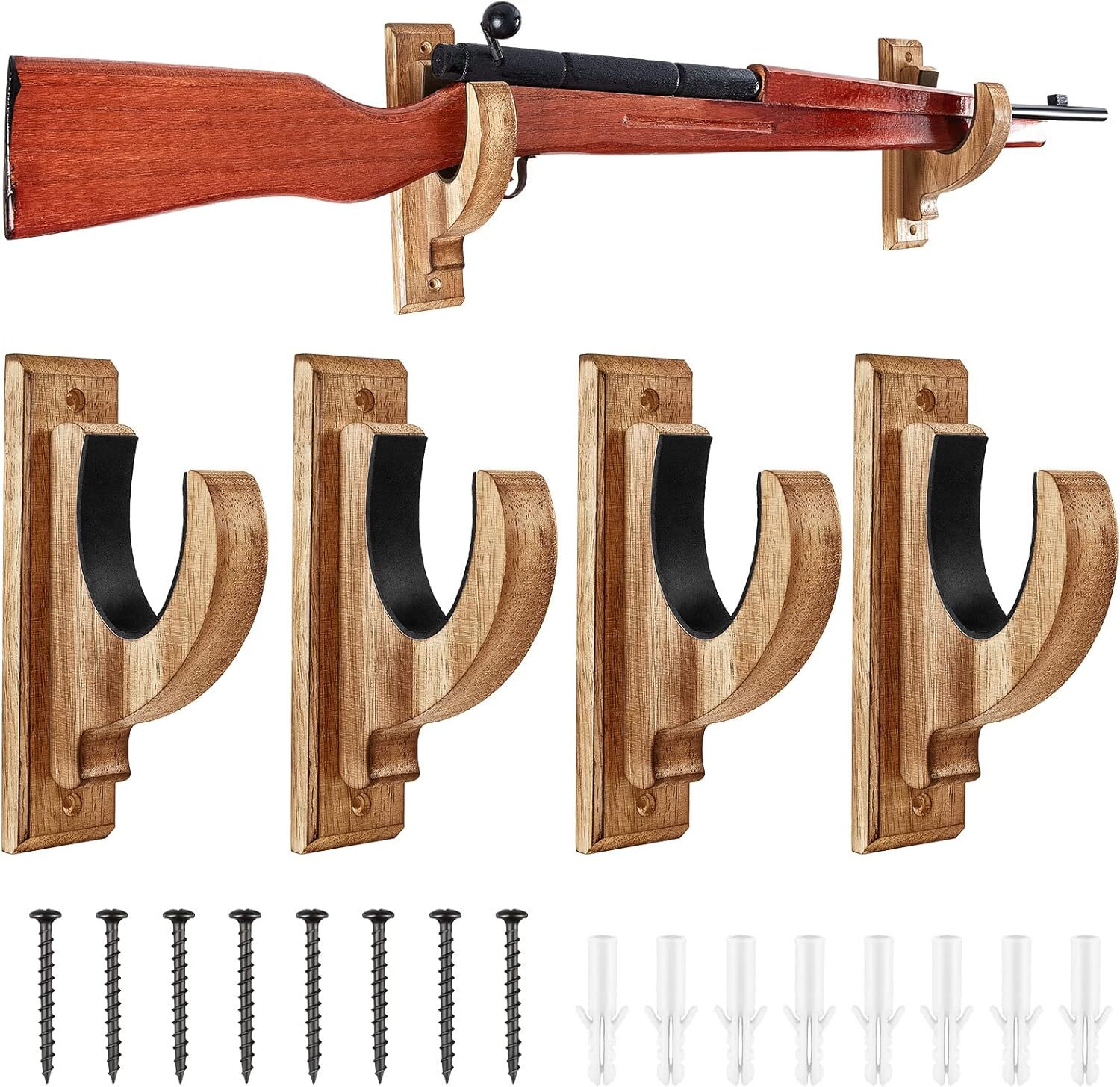Rifle Shotgun Gun Wall Mount Display Rack Gun Hanger Wood for Indoor Safe 4 Pack