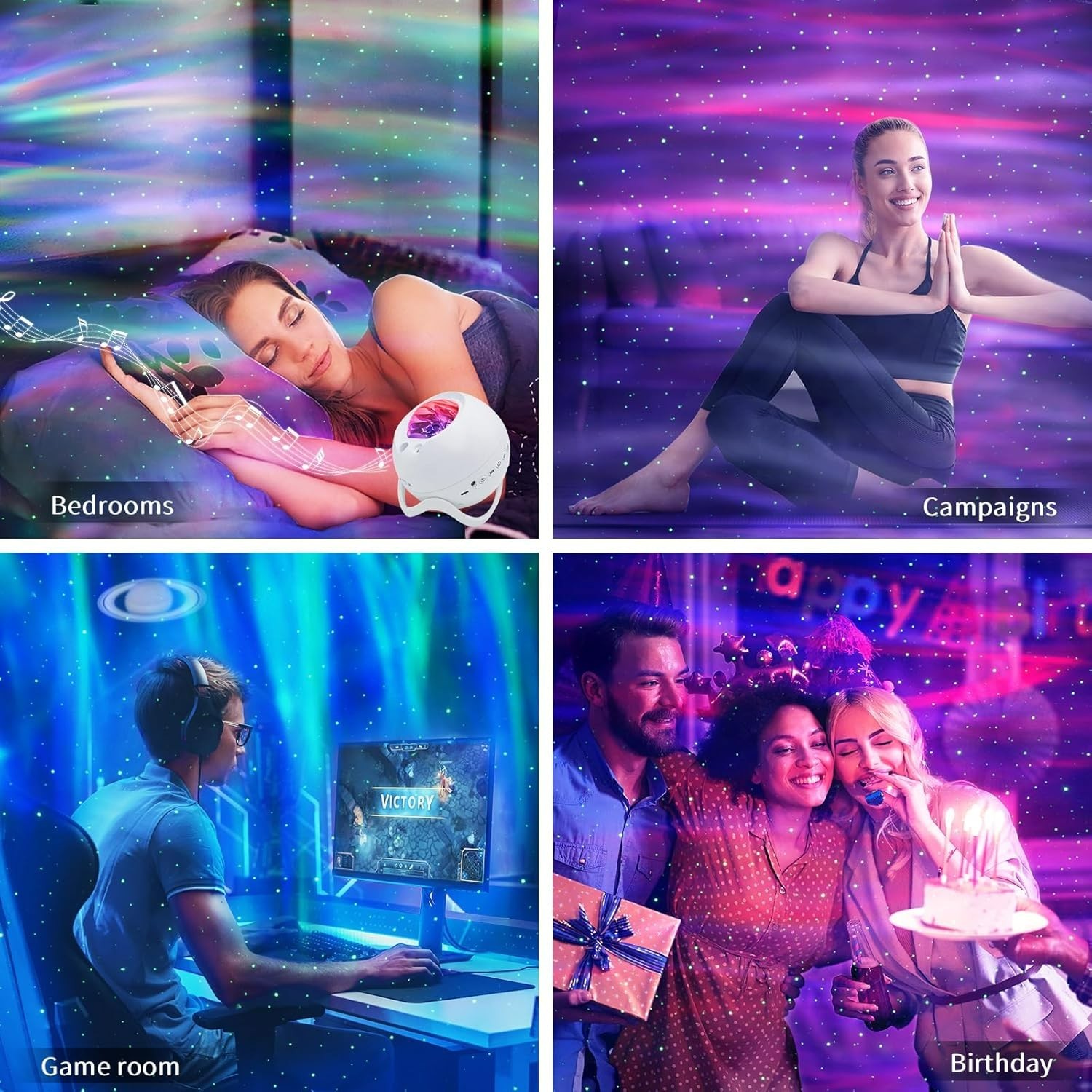 Multi-Mode Northern Lights Projector with 360° Projection & Bluetooth, 5.3in