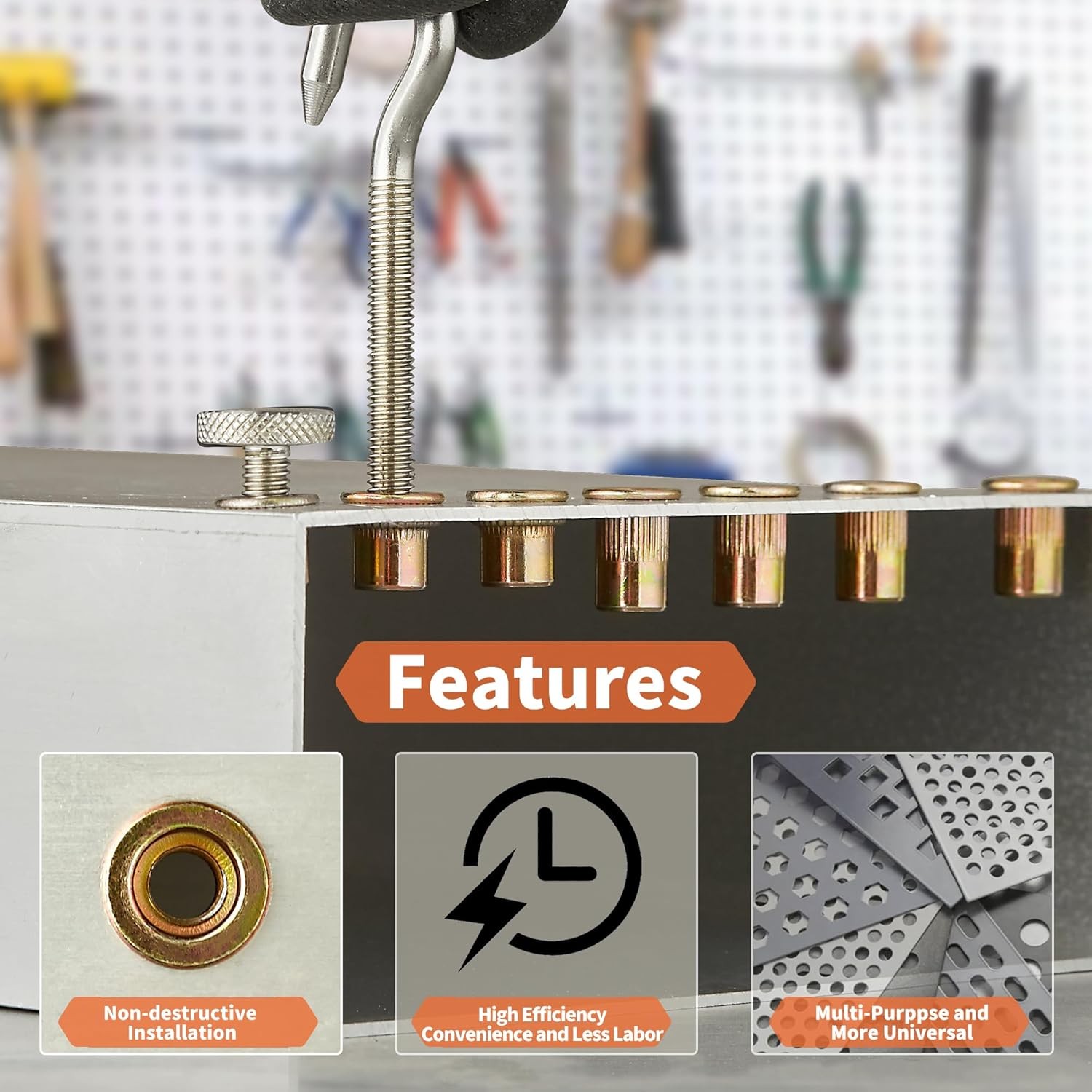Rivet Nut Installation Tool Set Flat Head Rivnut Threaded Insert Kit SAE...