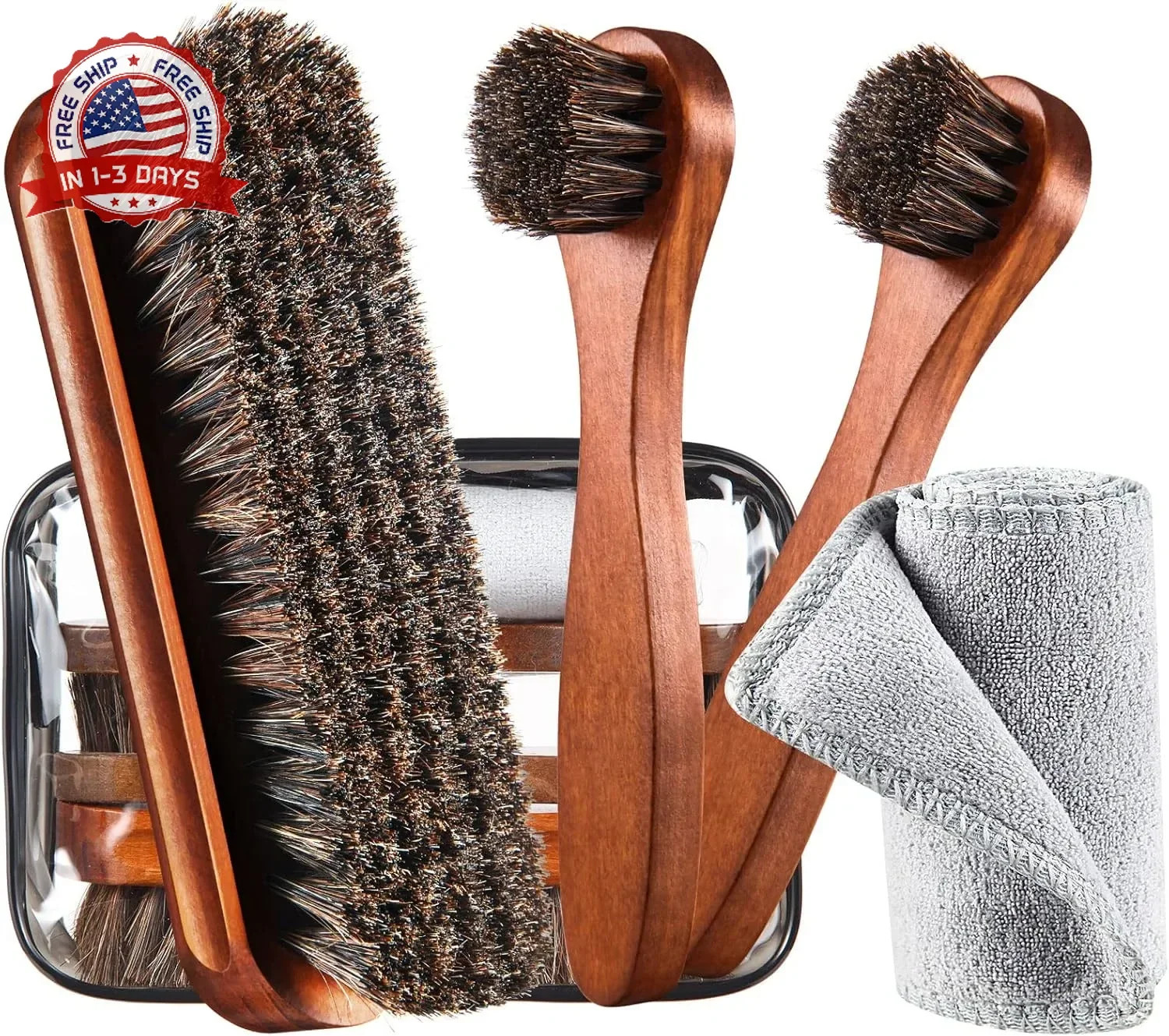 4 Pcs Horsehair Shoe Brush Kit Polishing Daubers Applicators Leather Care Brushe