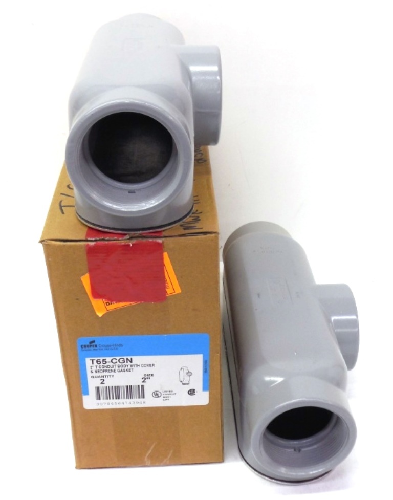 CROUSE HINDS T CONDUIT BODY W/ NEOPRENE GASKET T65-CGN, 2", QTY. OF 2, NIB