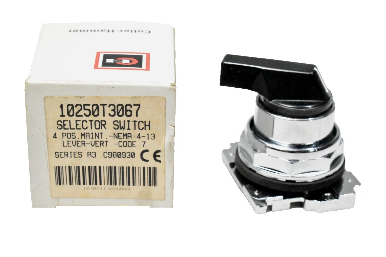 Cutler-Hammer 10250T3067 Selector Switch, Black Lever, 4-Position Maintained NOS