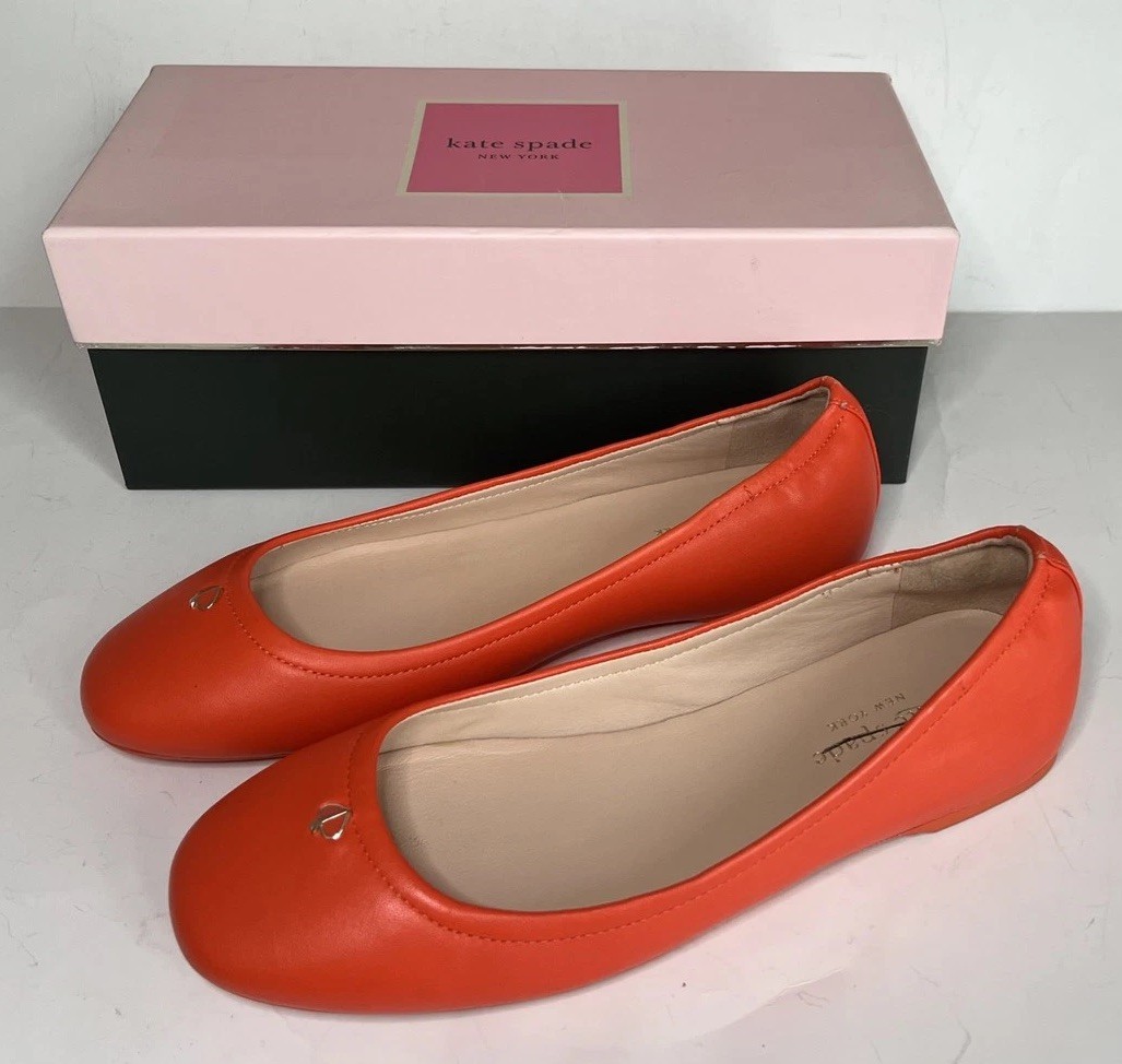 Kate Spade Kira Leather Ballet Flats Orange Tamarillo US Size 6 B with Box