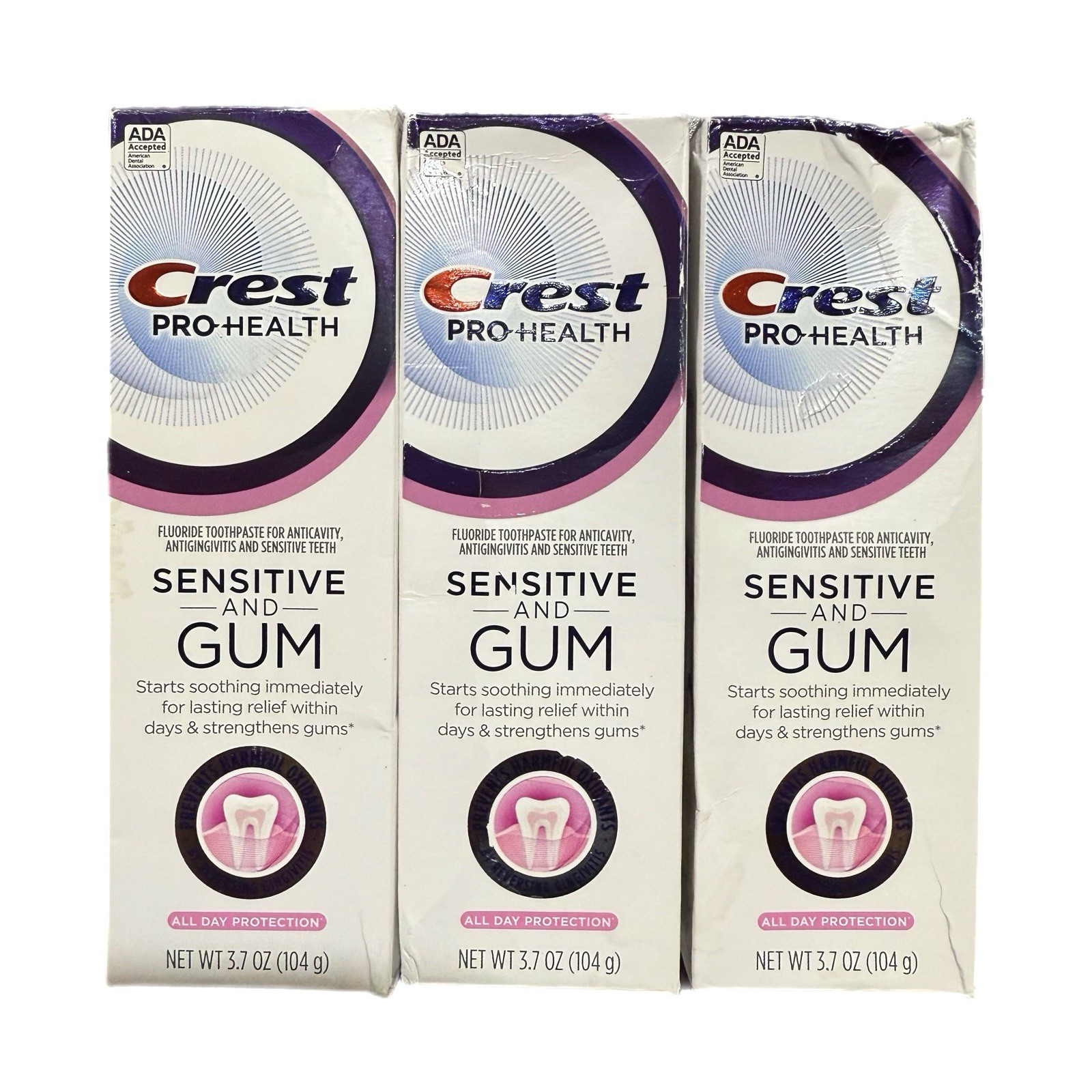Crest Sensitive And Gum, All Day Protection 3.7 Oz, Pack Of 3