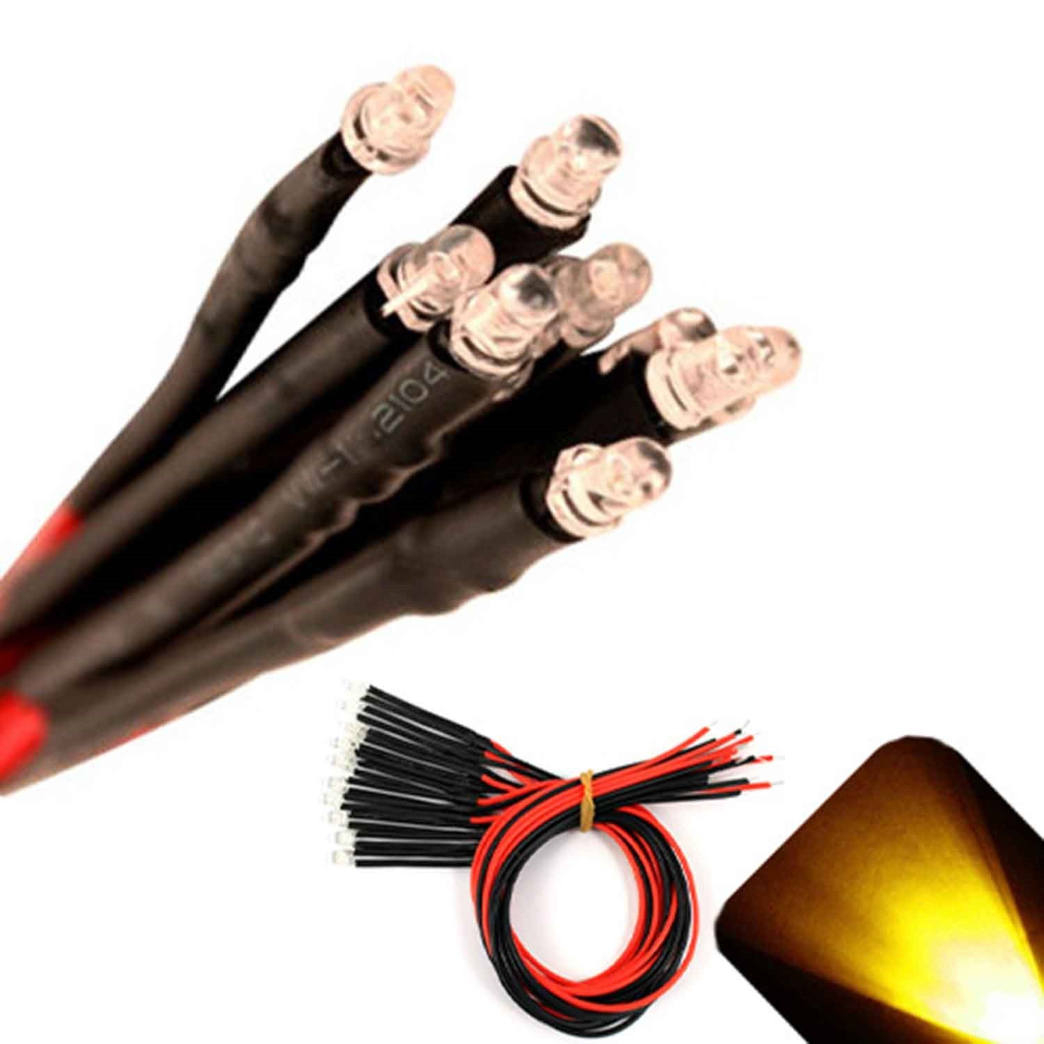 5 x Pre wired 6v 3mm Yellow Gold LEDs Prewired 6 volt DC LED Light RC 3v 4v 5v