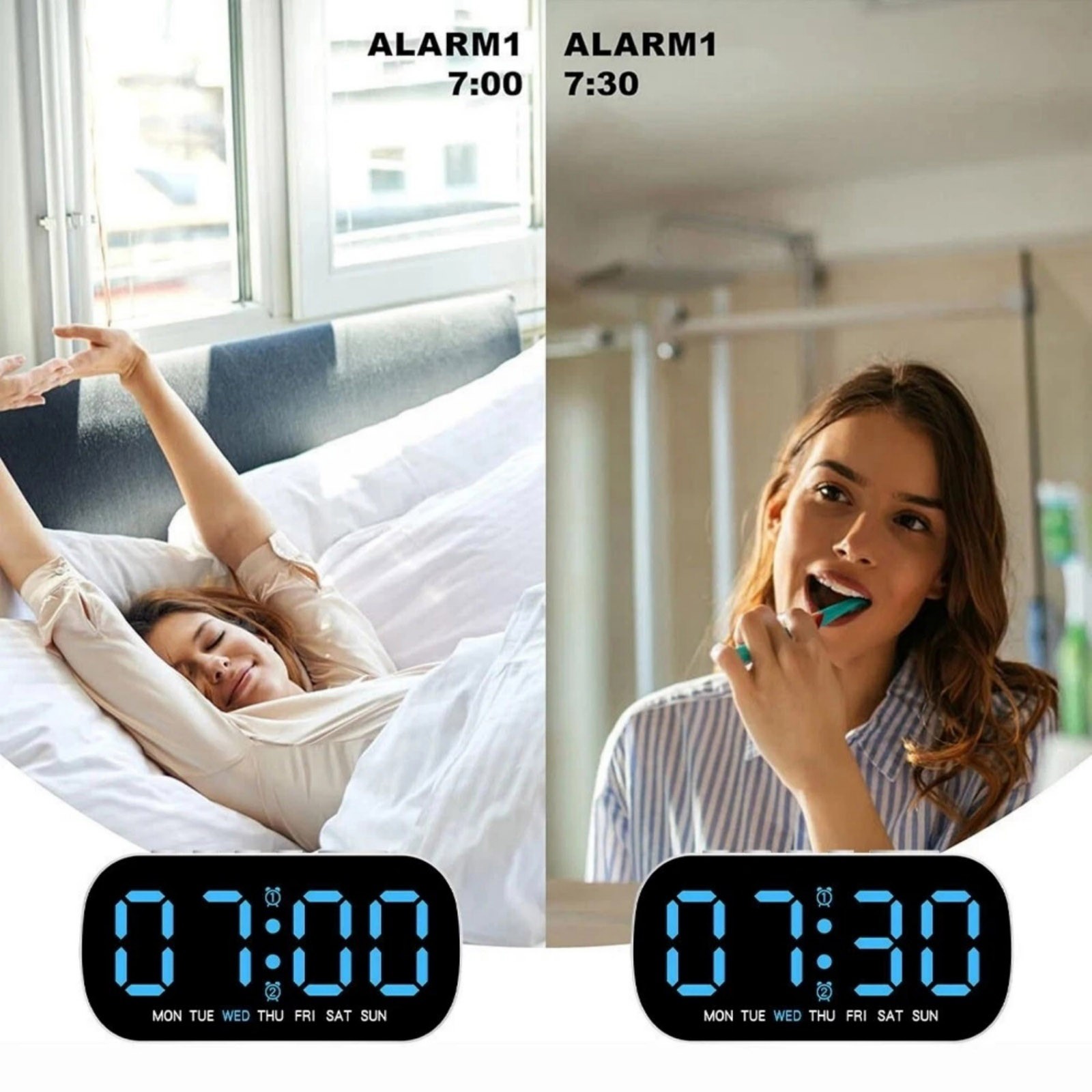 White Large LED Display Electric Digital Alarm Clock With Snooze Function