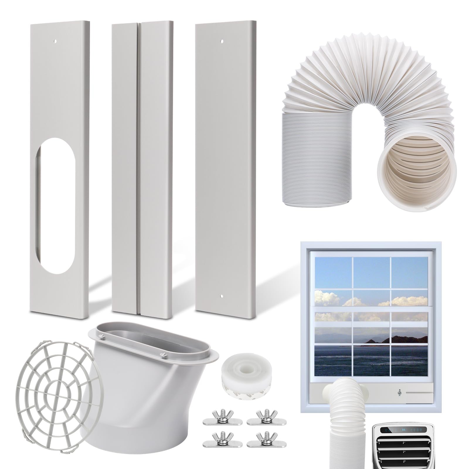 BEWAVE Portable Air Conditioner 5.9" Diameter Kit for Sliding Window, White