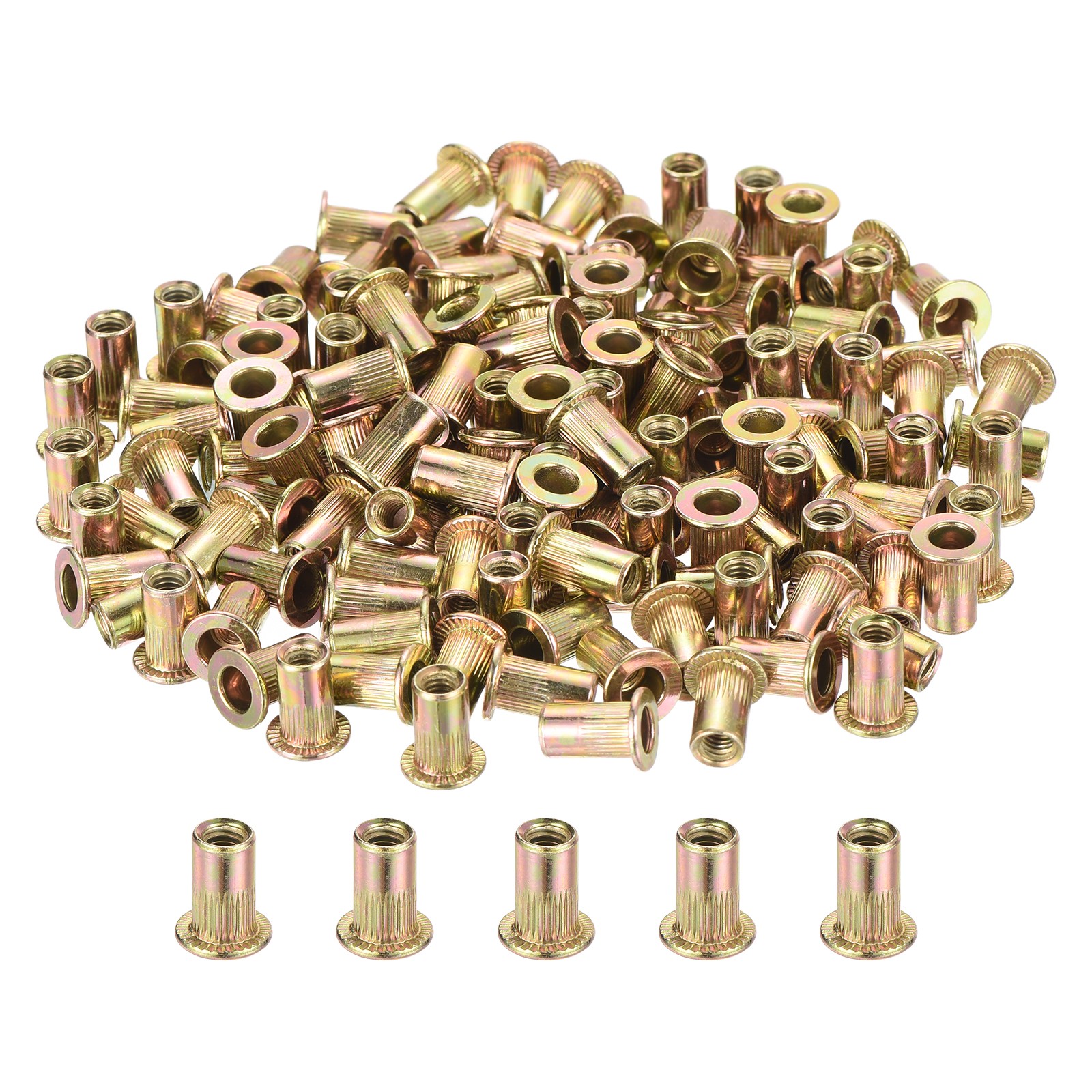 200Pcs Rivet Nut Flat Head, M4 Carbon Steel Thread