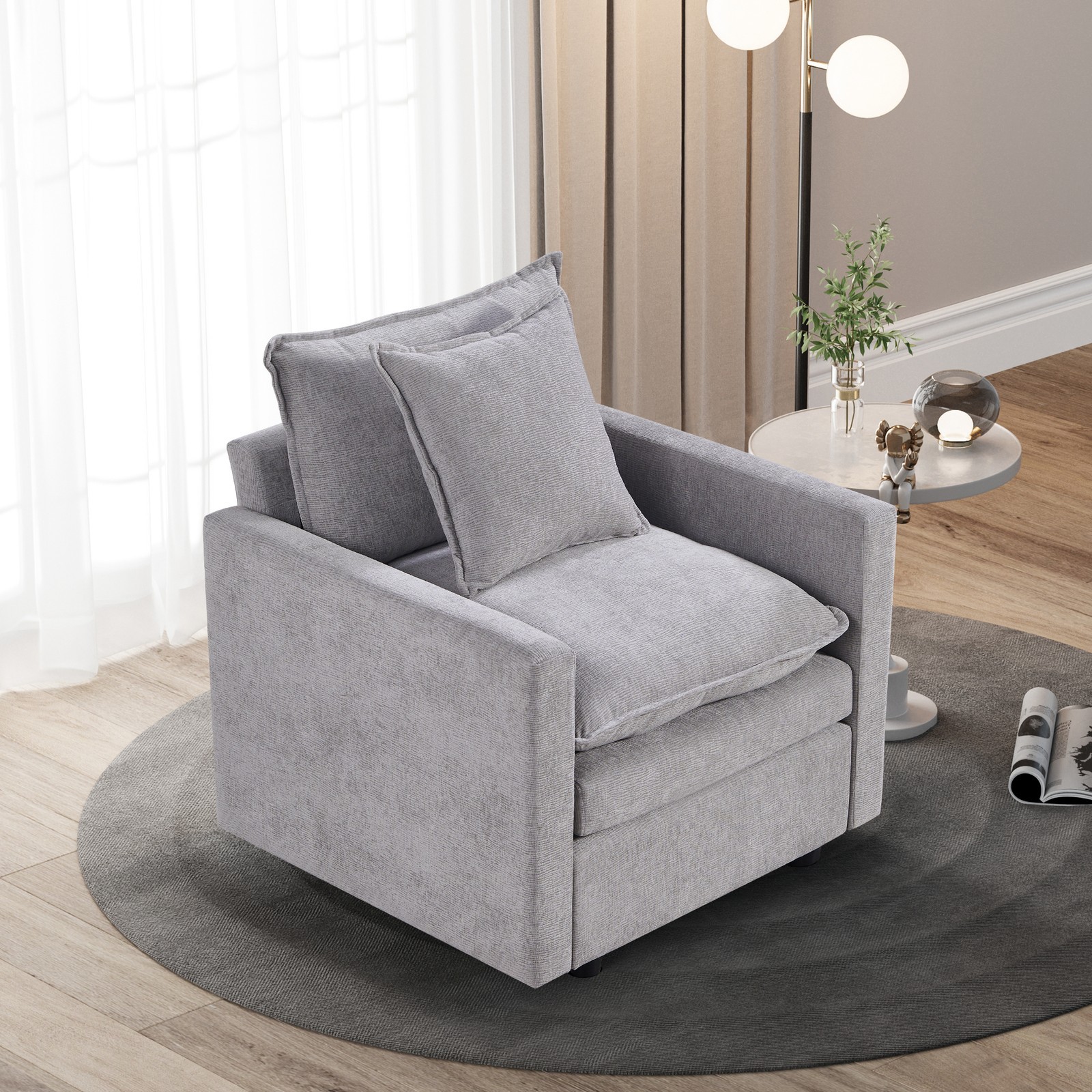 Chenille Fabric Comfy Deep Single Seat Sofa Upholstered Reading Armchair