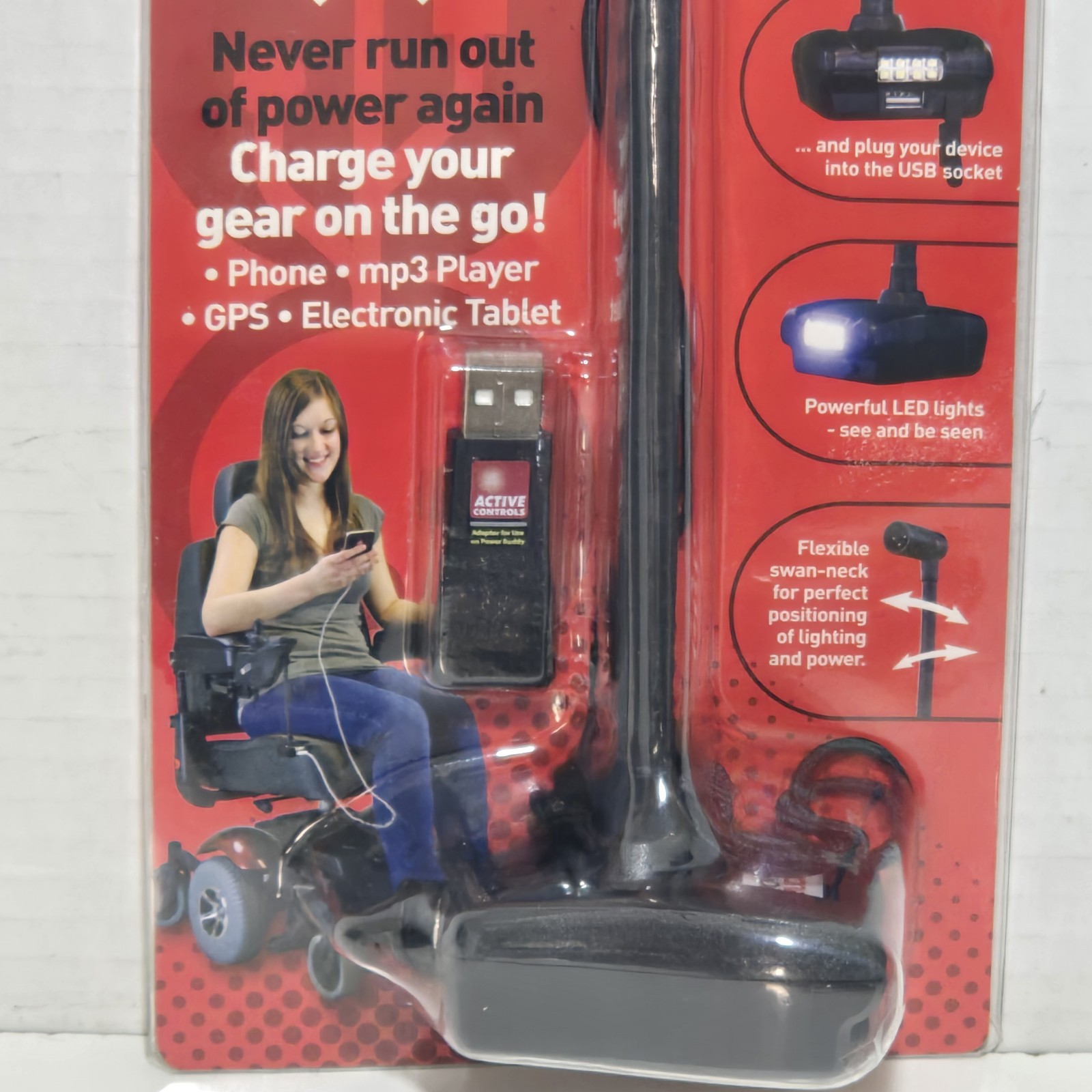 Active Controls Power Buddy - USB Charger and Guide Light for Powered Mobility