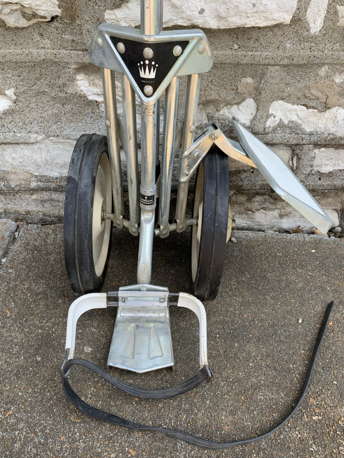 Vintage Metal Golf Bag Caddy W/ Straps Push Pull Cart 36”