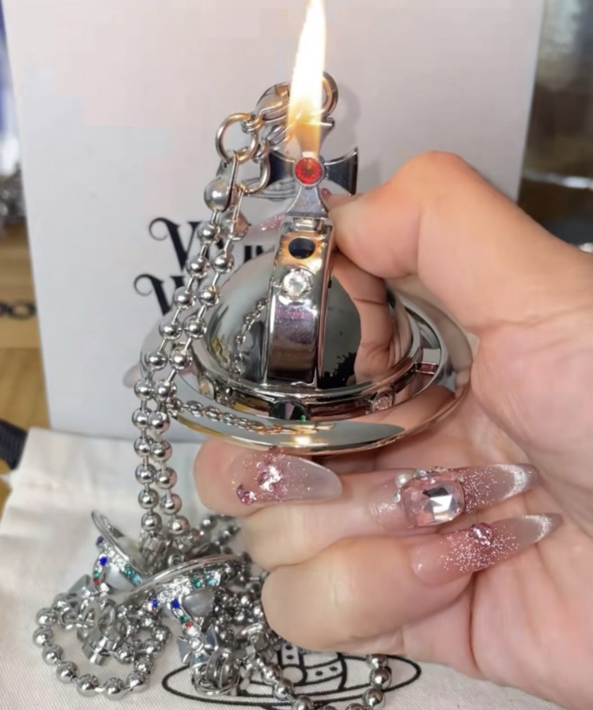 *US Seller* Vivienne Westwood Nana Orb shape Lighter/ silver/ With Chains