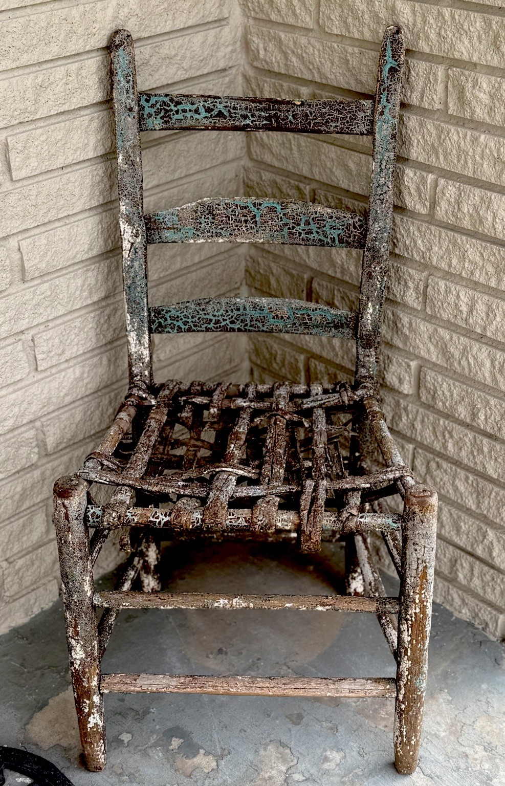 Antique 19th C Primitive Ladder Back Chair Original Paint No Nails 34”