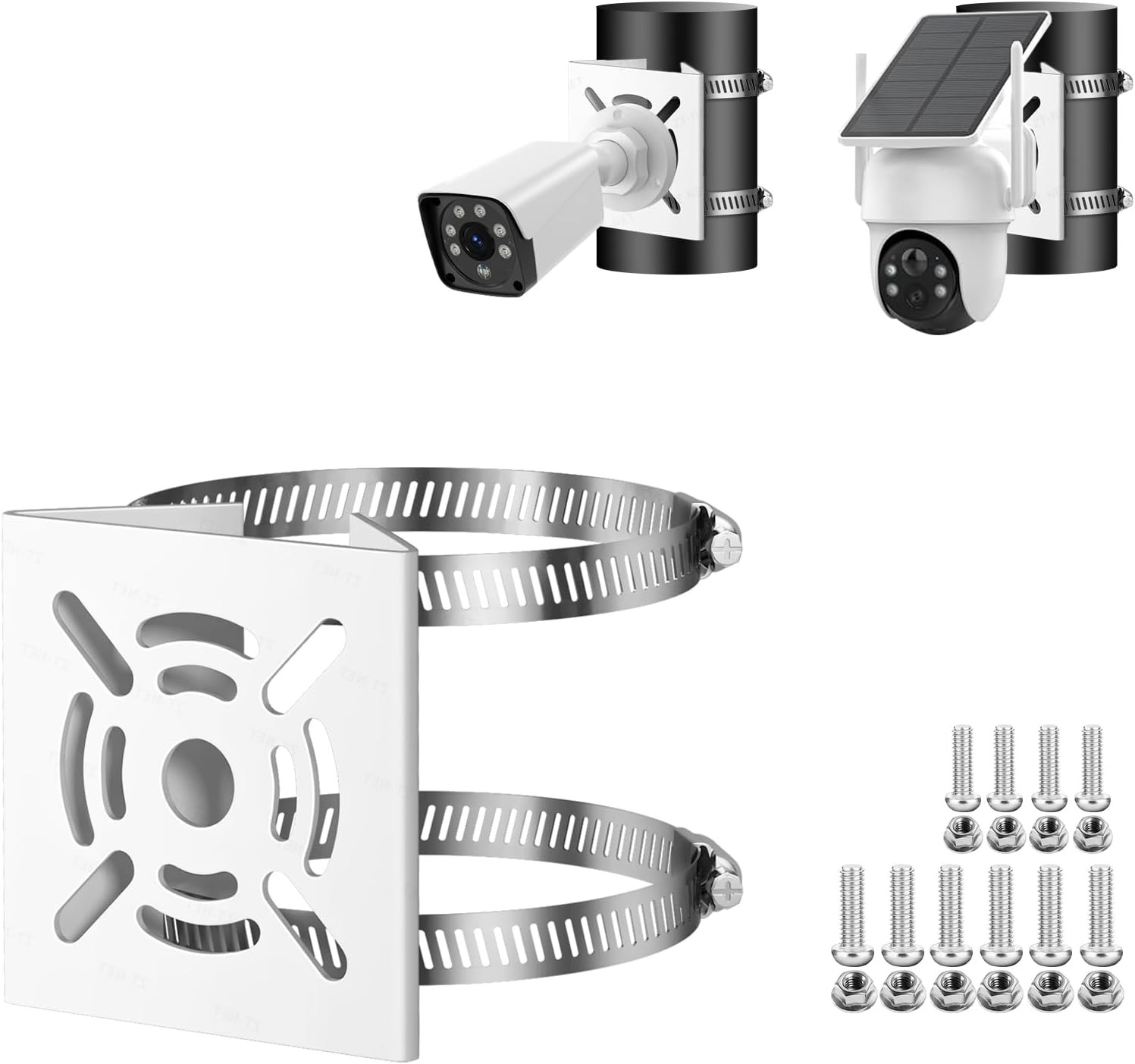 Universal Vertical Pole Mount for Security Camera, White | Solid Metal Bracket