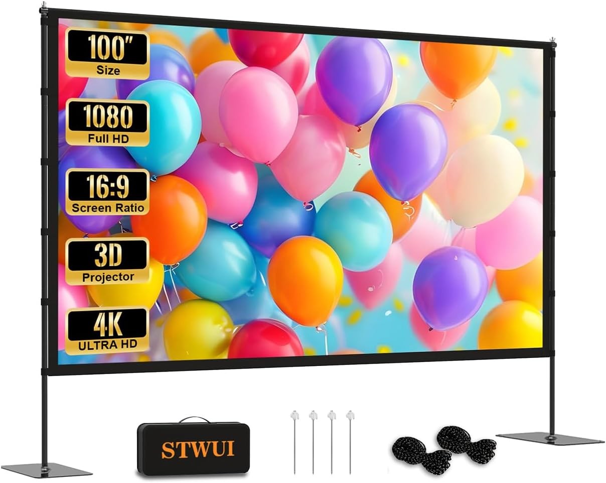 Projector Screen with Stand - 100 Inch Outdoor Projector Screen Portable Project