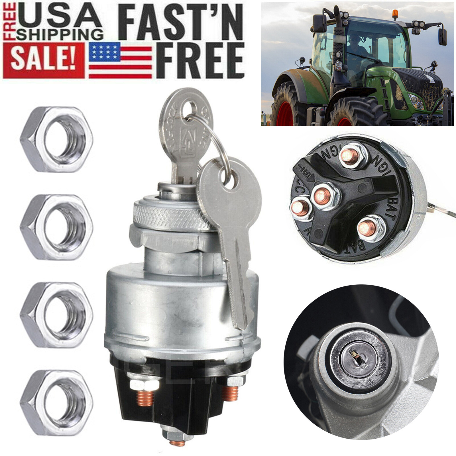 Universal Ignition Key Starter Switch With 2 Keys For Car Truck Tractor Trailer