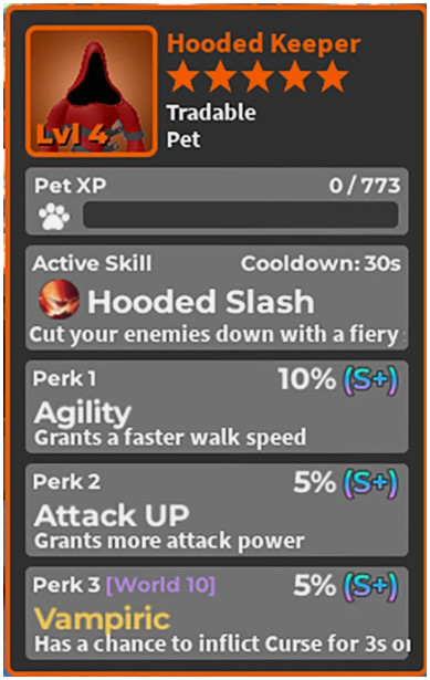 World Zero WZ - PET with PERFECT PERKS - HOODED KEEPER