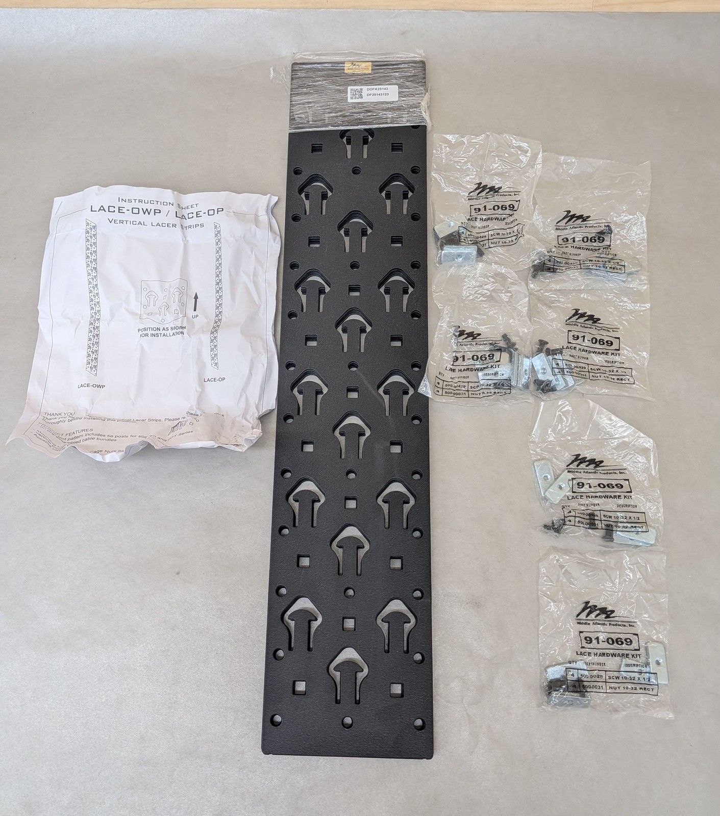 (6pk) Middle Atlantic LACE-13-OWP Vertical Cable Lacer Strip 4.75"W 13SP
