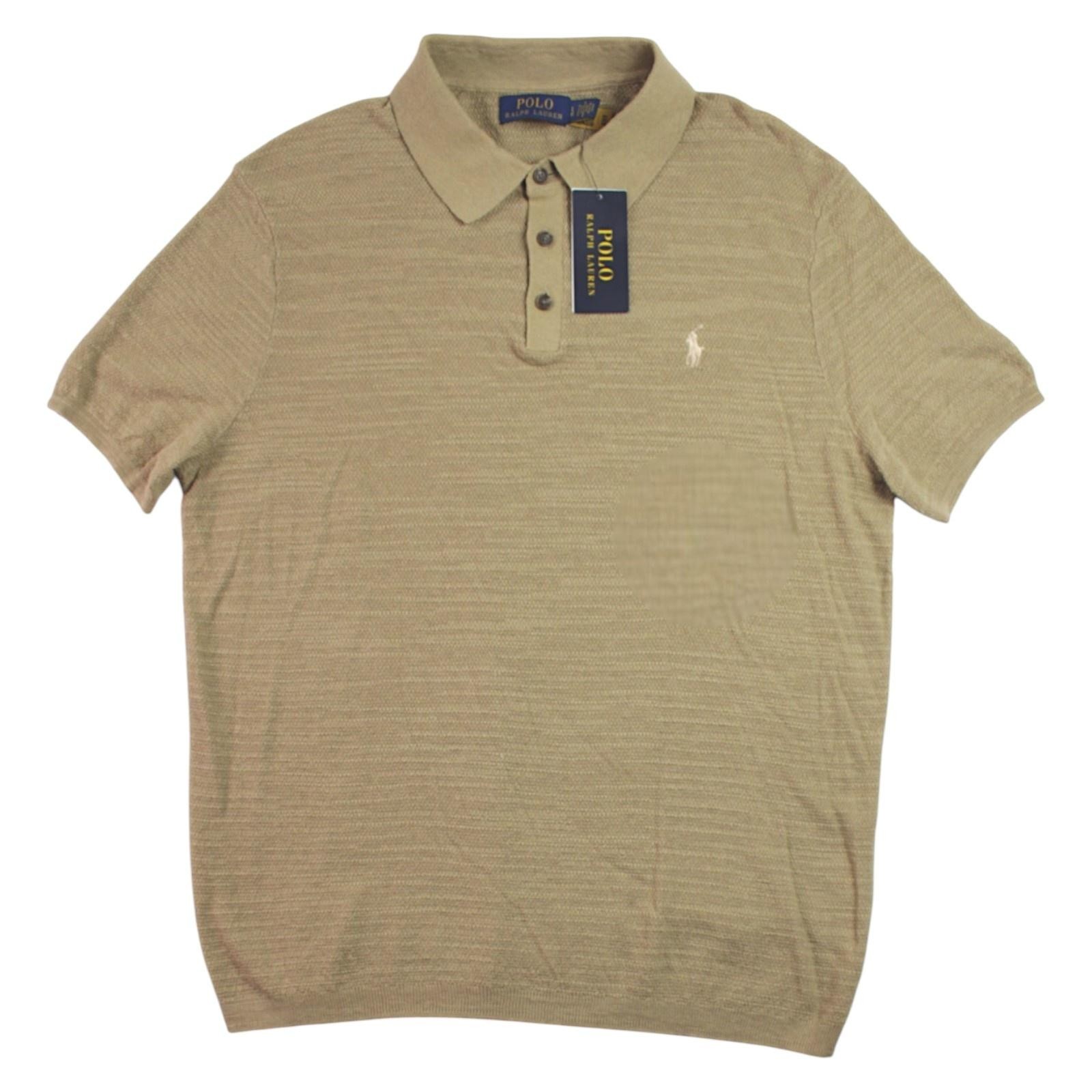 Polo Ralph Lauren Polo Shirt Sweater Mens L Beige Classic Fit Short Sleeve $125