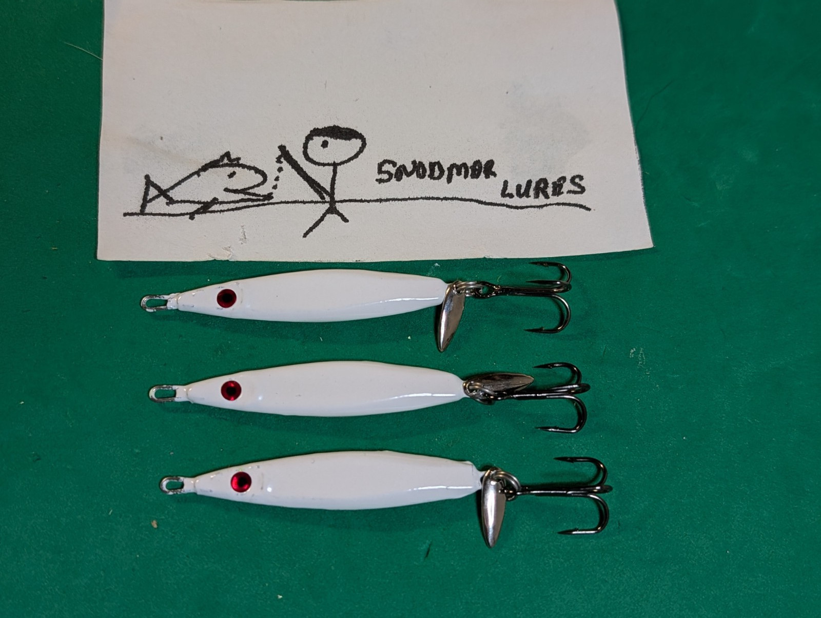 3 - 1/2 oz FLUTTER JIG SPOONS LURES LEAD WHITE / WILLOW BLADE KOKANEE PANFISH  B