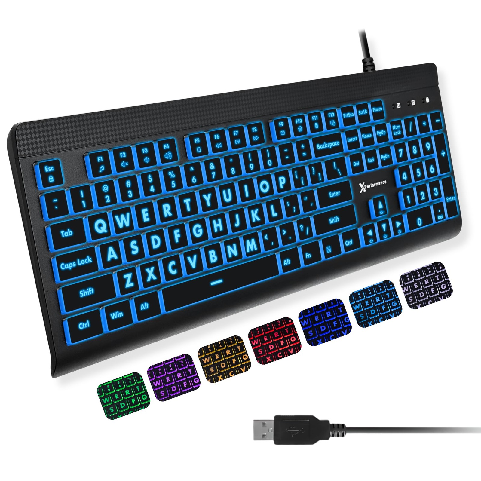 X9 Large Print Backlit Computer Keyboard - Easy to See Big Letters - Lighted...