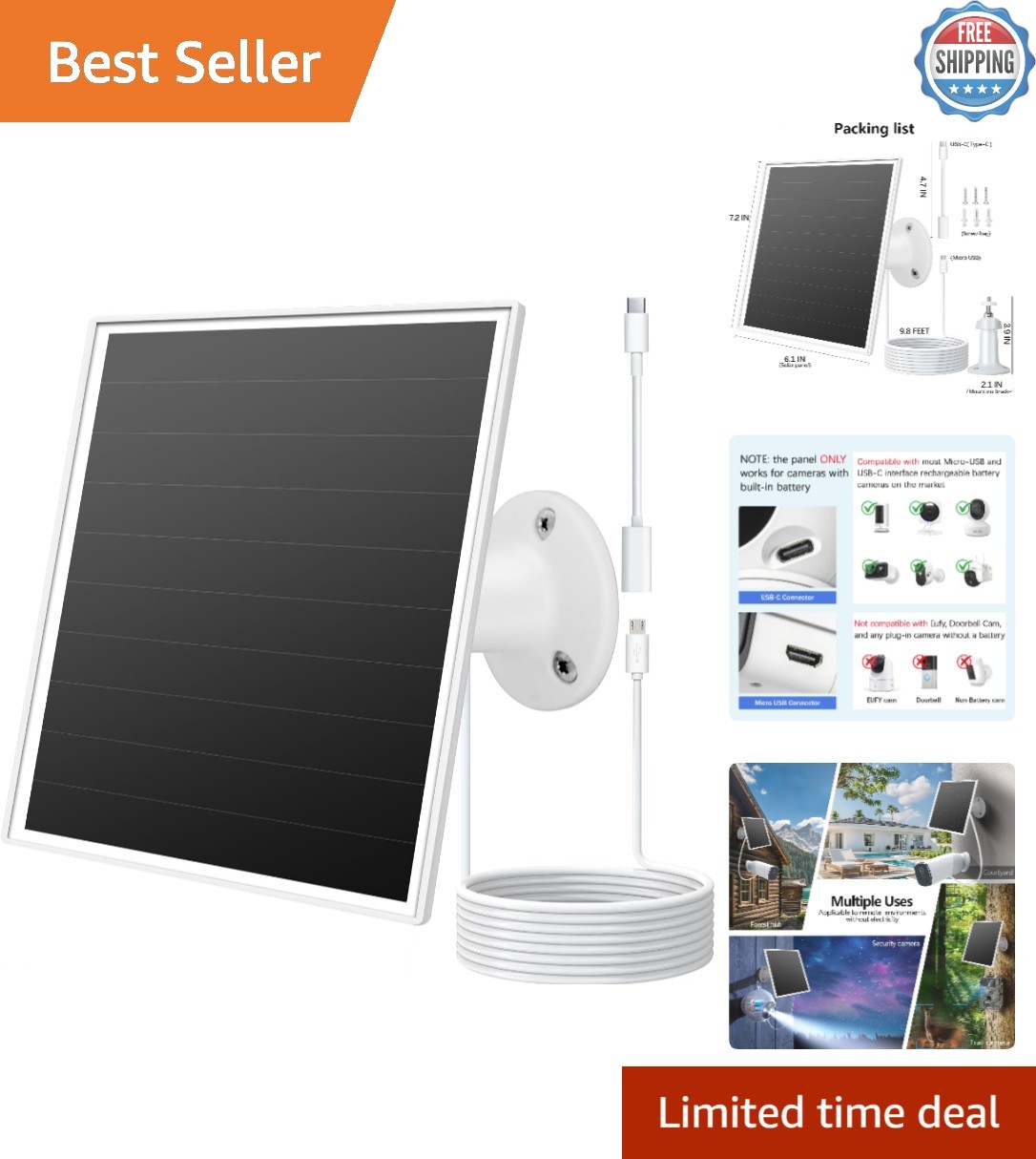Versatile 6W Solar Panel for Wyze/Reolink Cameras – Fast Charging &  Rated
