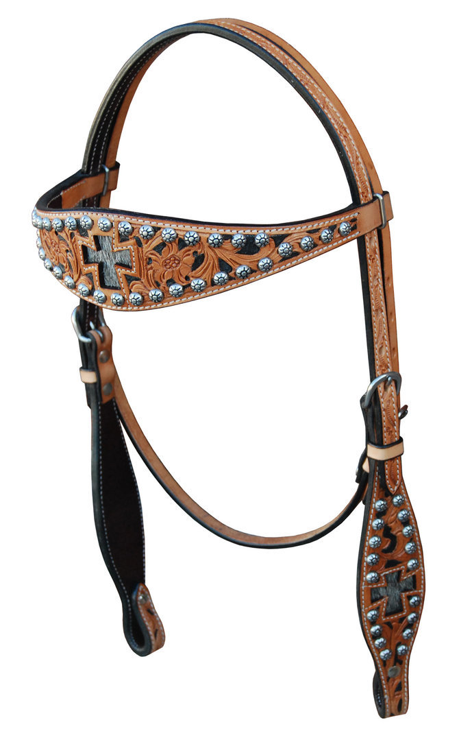 Western Natural Leather Set Of Browband Style Headstall & Breast Collar /Inlay