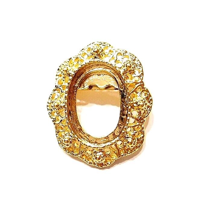 6 of 25x18mm Shiny Gold Victorian Old Style Ball Claw Brooch Pin Setting 40x36mm